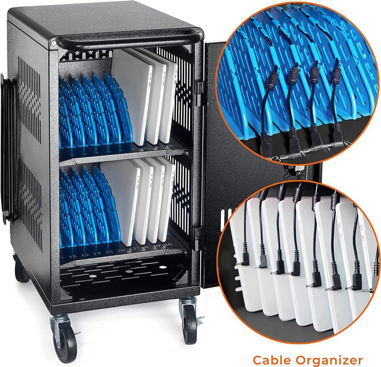 Alt view image 5 of 7 - Pre-Assembled American Style Heavy-Duty 20 Bay Laptop Charging Cart for School Classroom Storing and Charing 20 Chromebook, Laptop, and Tablet
