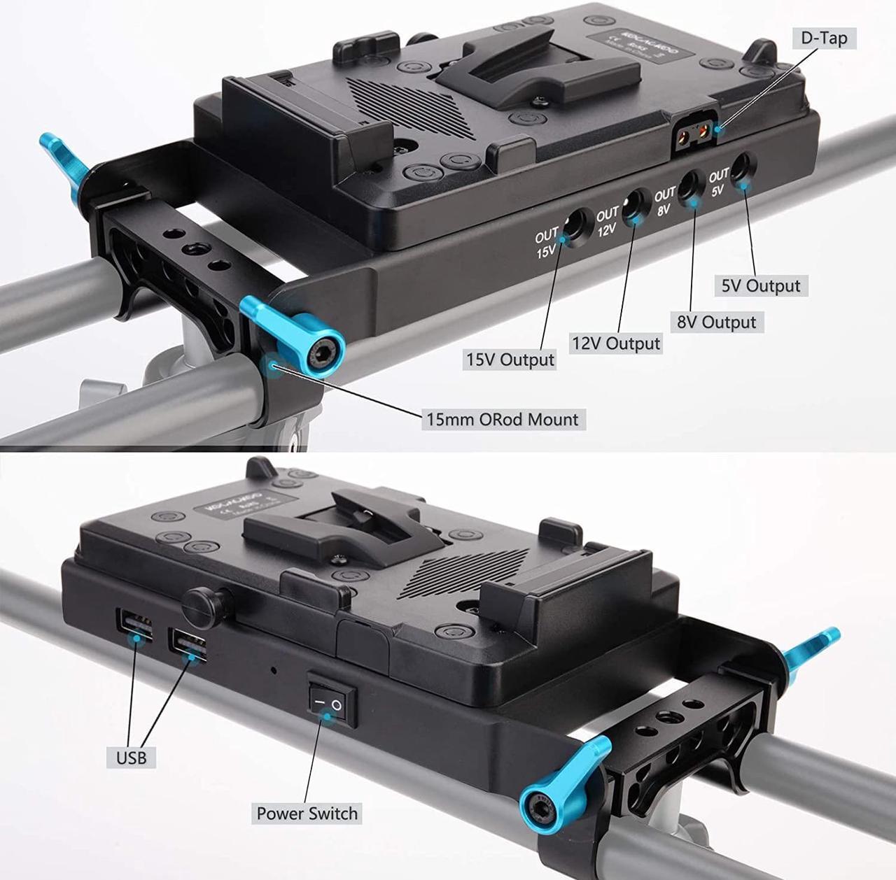 Alt view image 4 of 7 - V-Mount Lock Battery Plate Power Supply Splitter Adapter with 15mm Rod Clamp + BMPCC 4K and 6K Locking DC Cable for Blackmagic Pocket Cinema Camera 4K/6K.