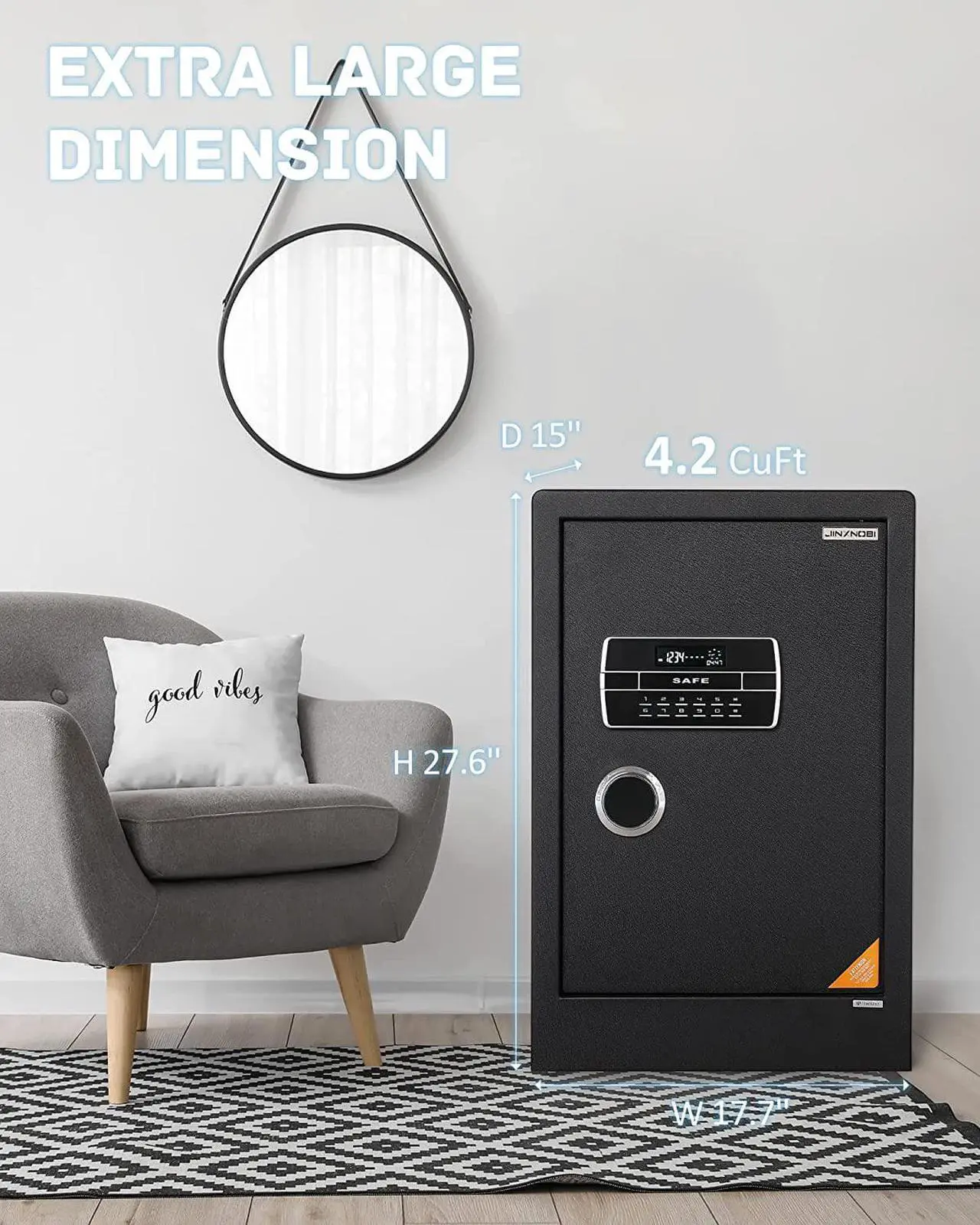 Alt view image 3 of 7 - Large Safe Box for Home,4.2 Cubic Feet Home Safe Box,27.6in Security Safe Box,Big Safe with Electronic Keypad Digital Lock for Home Office Hotel,Secure Cash,Guns,Documents,Jewelry