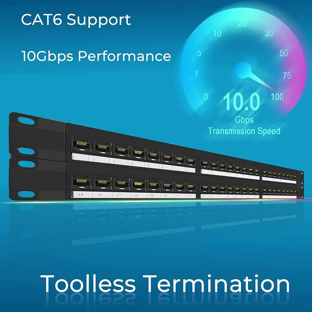 Alt view image 2 of 7 - Patch Panel 48 Port Cat6 with Inline Keystone 10G Support,Pass-Thru Coupler Patch Panel UTP 19-Inch with Removable Back Bar, 1U Network Patch Panel for Cat6, Cat5e, Cat5 Cabling