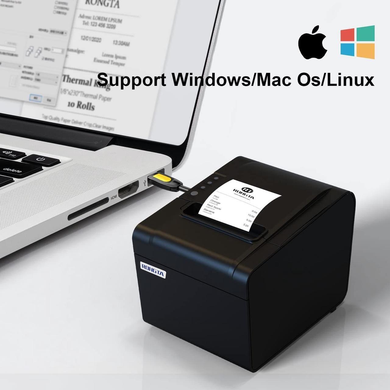 Alt view image 3 of 5 - POS Printer, 80mm USB Thermal Receipt Printer, Restaurant Kitchen Printer with Auto Cutter Support Cash Drawer,USB Serial Ethernet Interface Optional for Windows/Mac/Linux (RP326)