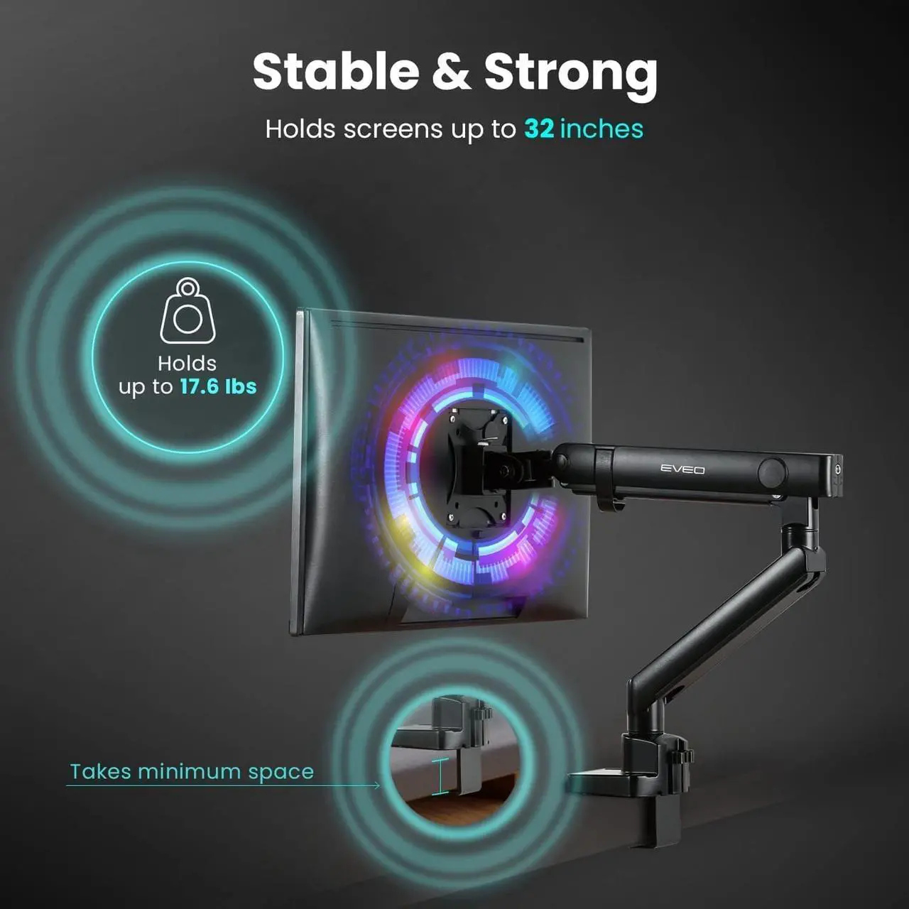 Alt view image 4 of 6 - Premium Single Monitor Arm - Adjustable Monitor Desk Mount - Full Swivel Single Monitor Mount Stand for 17 to 32 inch Computer Monitor Mount VESA Mount, Holds 17.6lbs/arm - Desk Monitor Mount