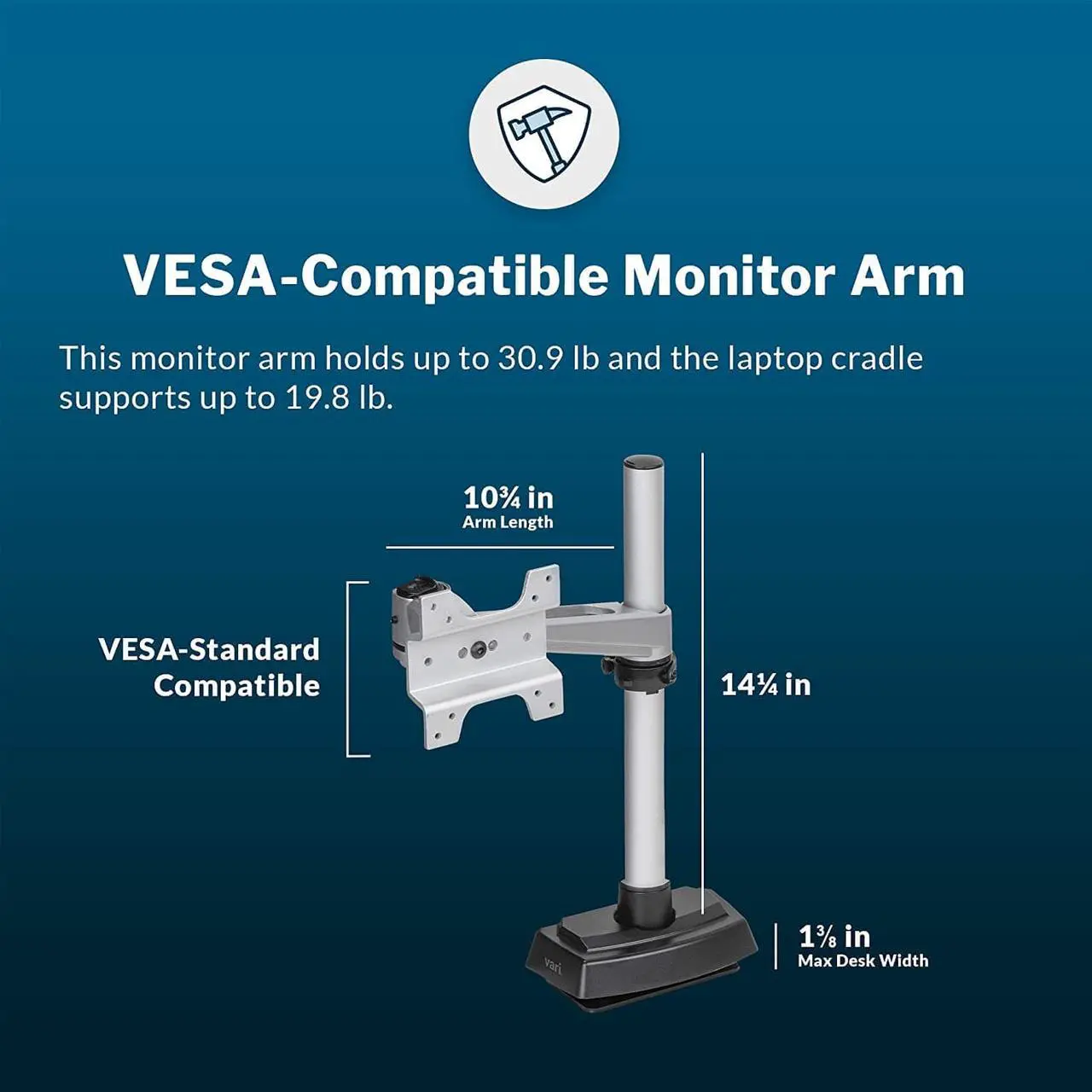 Alt view image 5 of 7 - Monitor Arm + Laptop Stand - VESA Monitor Mount with 360 Degree Rotation & 15" Laptop Stand with Adjustable Height - Monitor up to 27 inches, 19.8 lbs - Single Monitor & Laptop Mount