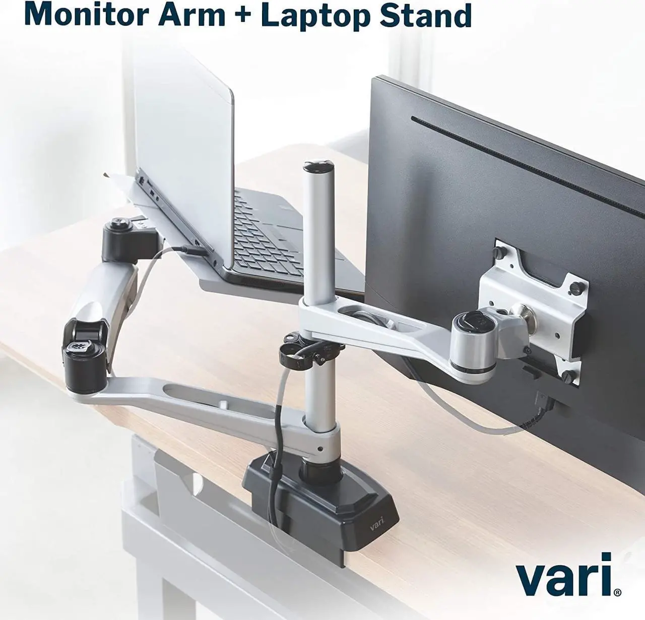 Alt view image 3 of 7 - Monitor Arm + Laptop Stand - VESA Monitor Mount with 360 Degree Rotation & 15" Laptop Stand with Adjustable Height - Monitor up to 27 inches, 19.8 lbs - Single Monitor & Laptop Mount