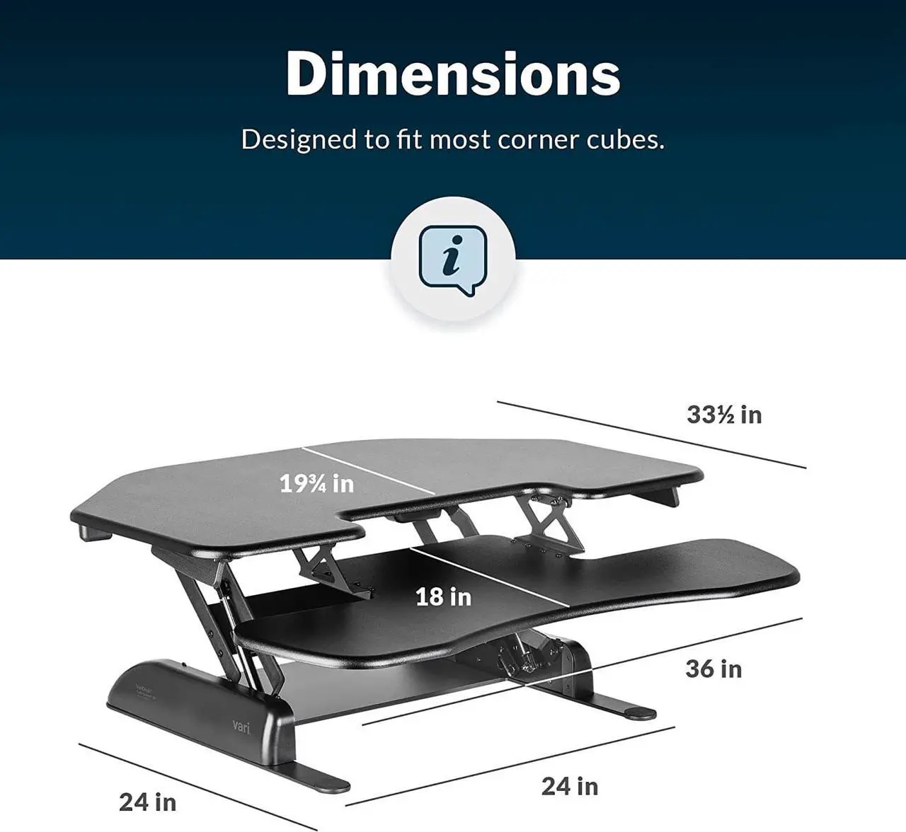 Alt view image 7 of 7 - VariDesk Cube Corner 36 by Vari - Cubicle Standing Desk Converter for Dual Monitors - Home Office Desk with 11 Height Adjustable Settings, Spring-Assisted Lift, Weighted Base - Fully Assembled, Black