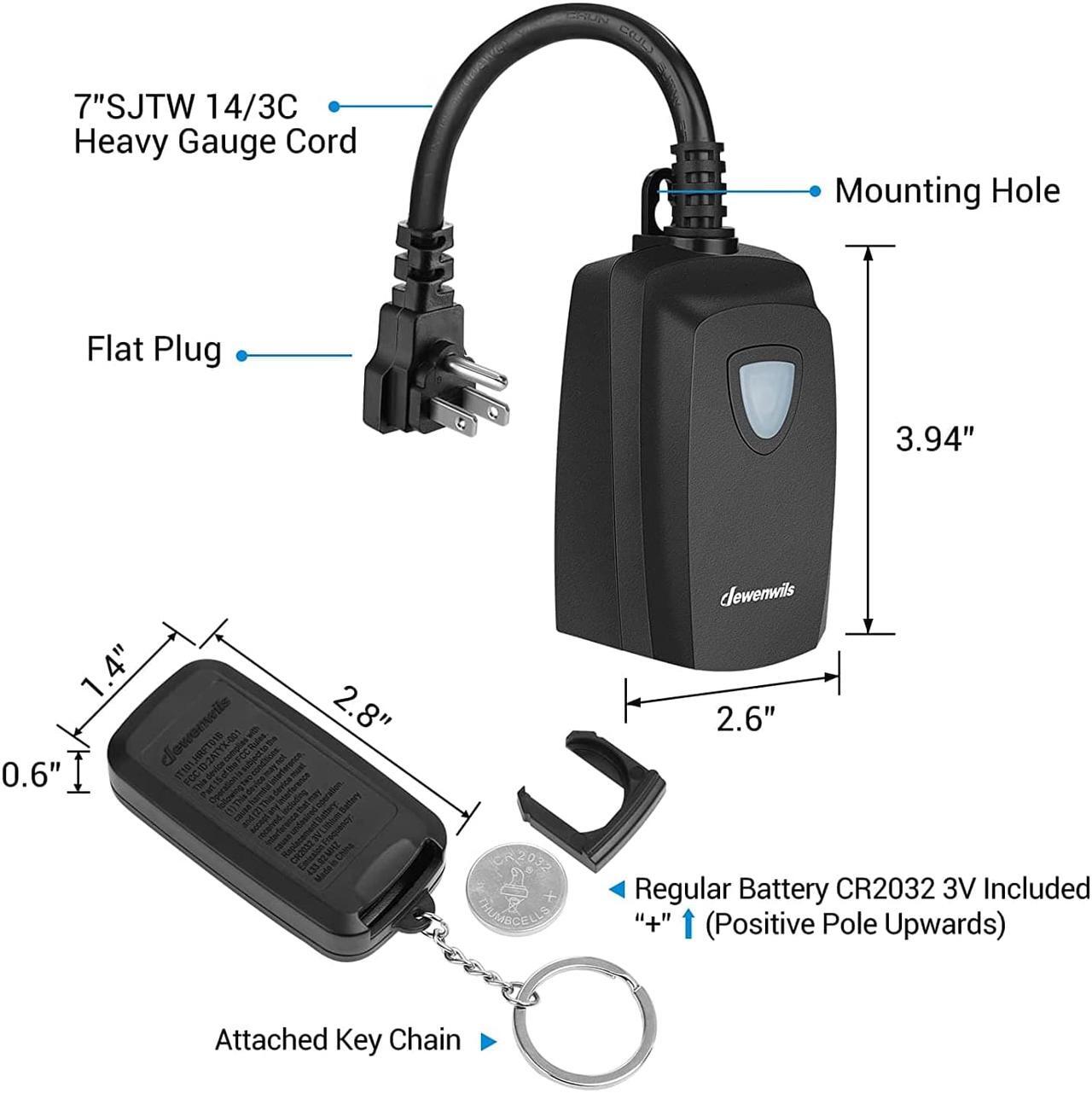 Alt view image 7 of 7 - DEWENWILS Wireless Remote Control Outdoor Outlet with 2 Remotes, Electrical Plug in Light Switch Weatherproof,15 AMP Heavy Duty, 7-Inch Extension Cord, 100 FT Range, Halloween Decoration, ETL Listed