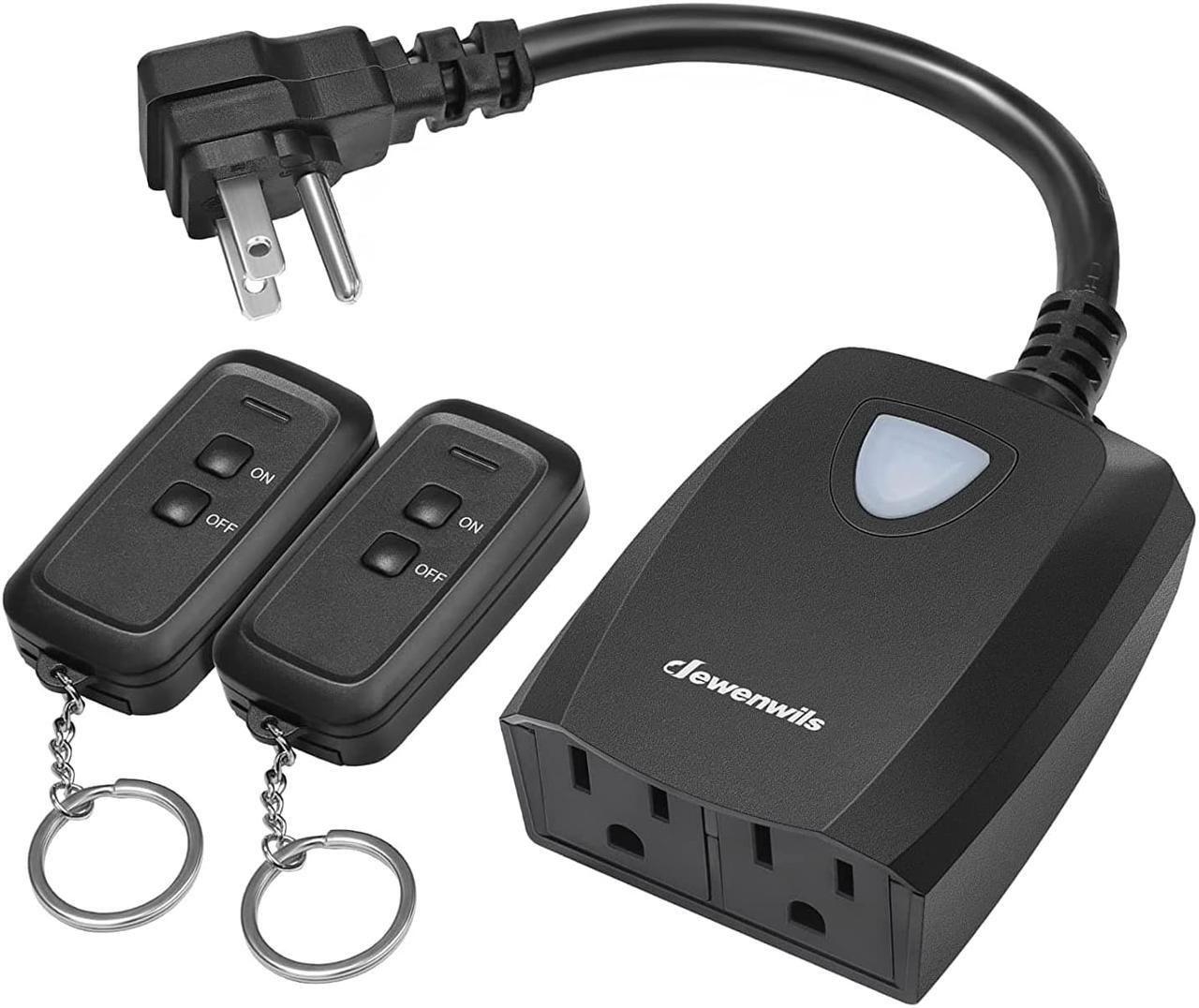 Main image of DEWENWILS Wireless Remote Control Outdoor Outlet with 2 Remotes, Electrical Plug in Light Switch Weatherproof,15 AMP Heavy Duty, 7-Inch Extension Cord, 100 FT Range, Halloween Decoration, ETL Listed