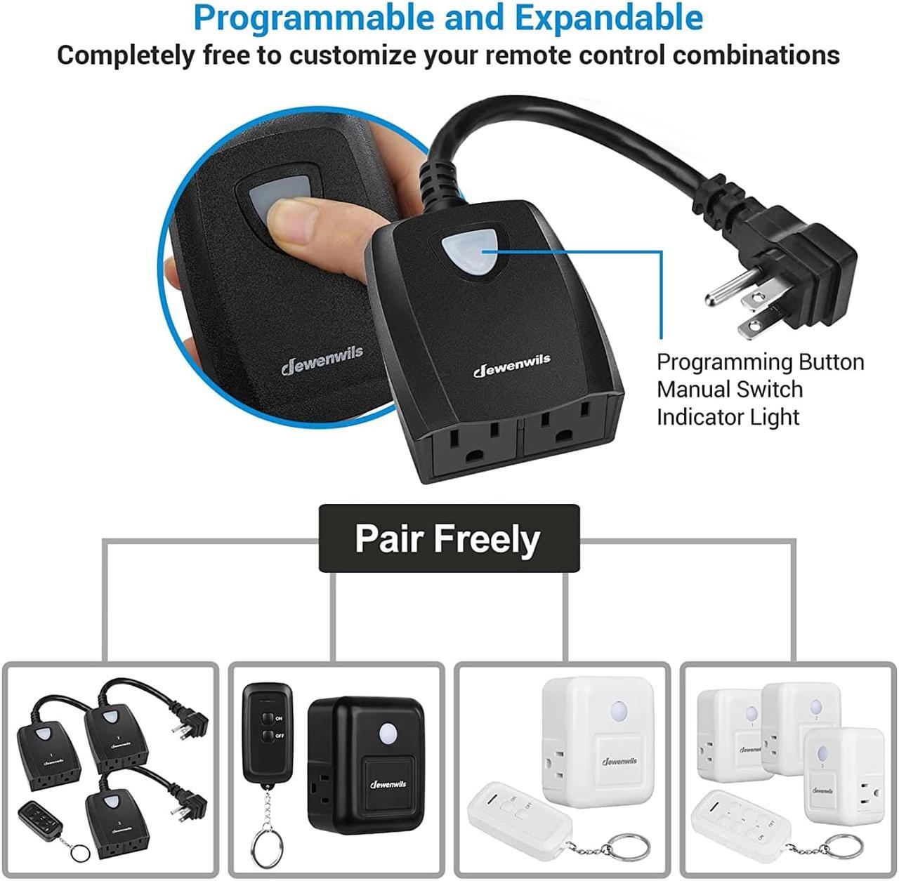 Alt view image 5 of 7 - DEWENWILS Wireless Remote Control Outdoor Outlet with 2 Remotes, Electrical Plug in Light Switch Weatherproof,15 AMP Heavy Duty, 7-Inch Extension Cord, 100 FT Range, Halloween Decoration, ETL Listed