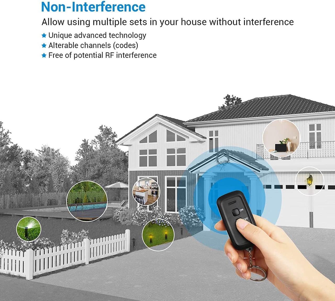 Alt view image 6 of 7 - DEWENWILS Wireless Remote Control Outdoor Outlet with 2 Remotes, Electrical Plug in Light Switch Weatherproof,15 AMP Heavy Duty, 7-Inch Extension Cord, 100 FT Range, Halloween Decoration, ETL Listed