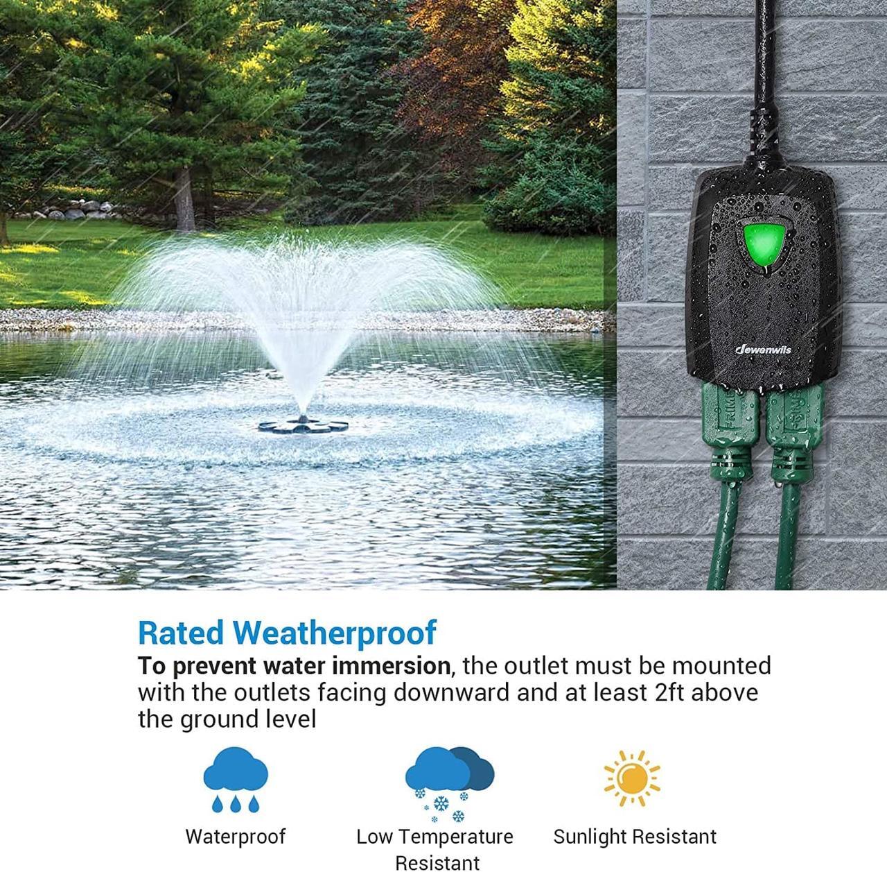 Alt view image 2 of 7 - DEWENWILS Wireless Remote Control Outdoor Outlet with 2 Remotes, Electrical Plug in Light Switch Weatherproof,15 AMP Heavy Duty, 7-Inch Extension Cord, 100 FT Range, Halloween Decoration, ETL Listed