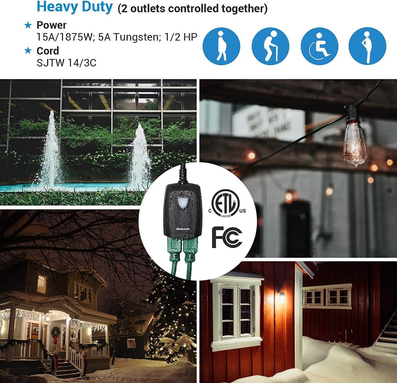 Alt view image 3 of 7 - DEWENWILS Wireless Remote Control Outdoor Outlet with 2 Remotes, Electrical Plug in Light Switch Weatherproof,15 AMP Heavy Duty, 7-Inch Extension Cord, 100 FT Range, Halloween Decoration, ETL Listed