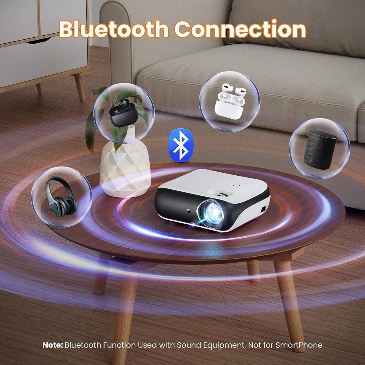 Alt view image 4 of 7 - Projector, Native 1080P Bluetooth Projector with 100''Screen, 9500L Portable Outdoor Movie Projector Compatible with Smartphone, HDMI,USB,AV,Fire Stick, PS5