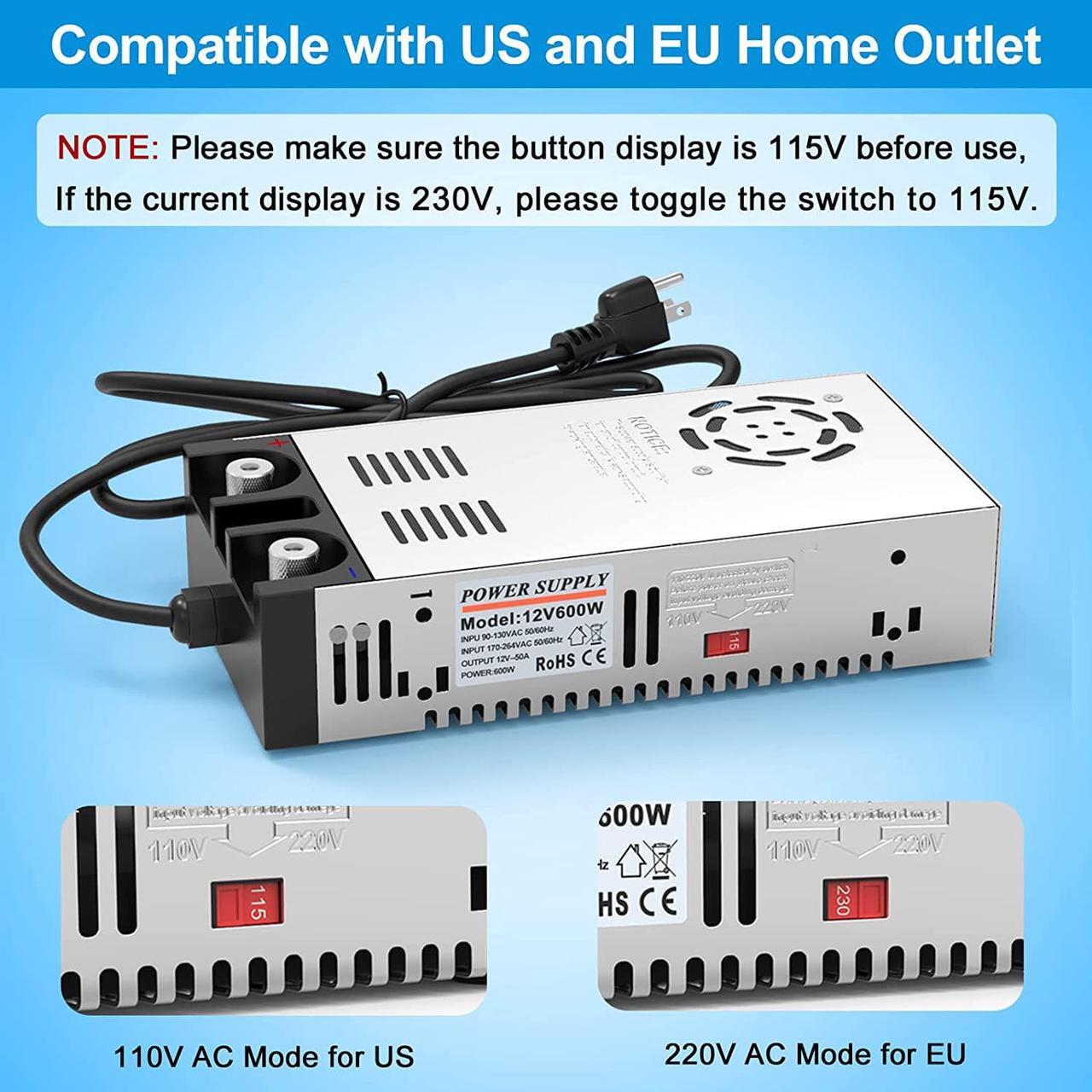 Alt view image 3 of 7 - Converter 110V AC to 12V DC Power Supply Transformer Adapter Charger Max 600W 50A
