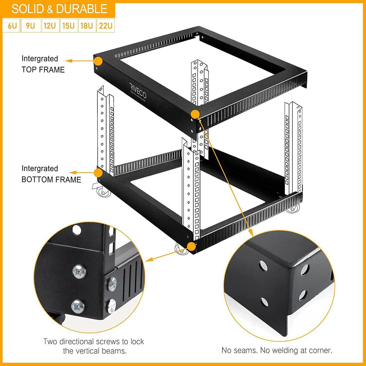 Alt view image 2 of 7 - 18U Open Frame Server Rack with Brake Casters- Heavy Duty 4 Post Quick Assembly 19-inch Rack Network Durable Black
