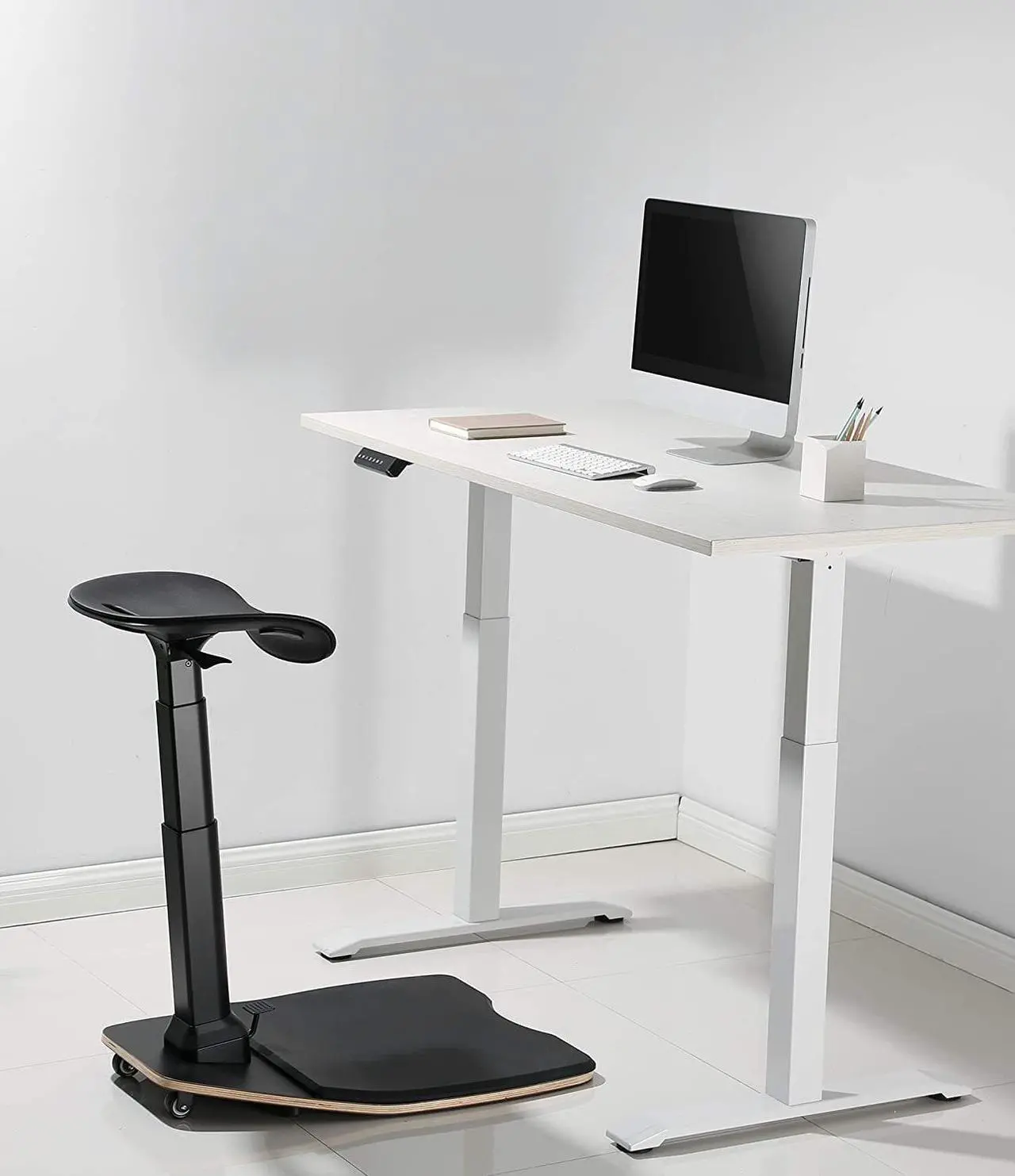 Alt view image 5 of 6 - Standing Desk Chair with Adjustable Height and Anti-Fatigue Mat for Standing, Leaning, Perching, and Sitting, Ergonomic Stool for Support, Standup Leaning Chair for Standing Desk