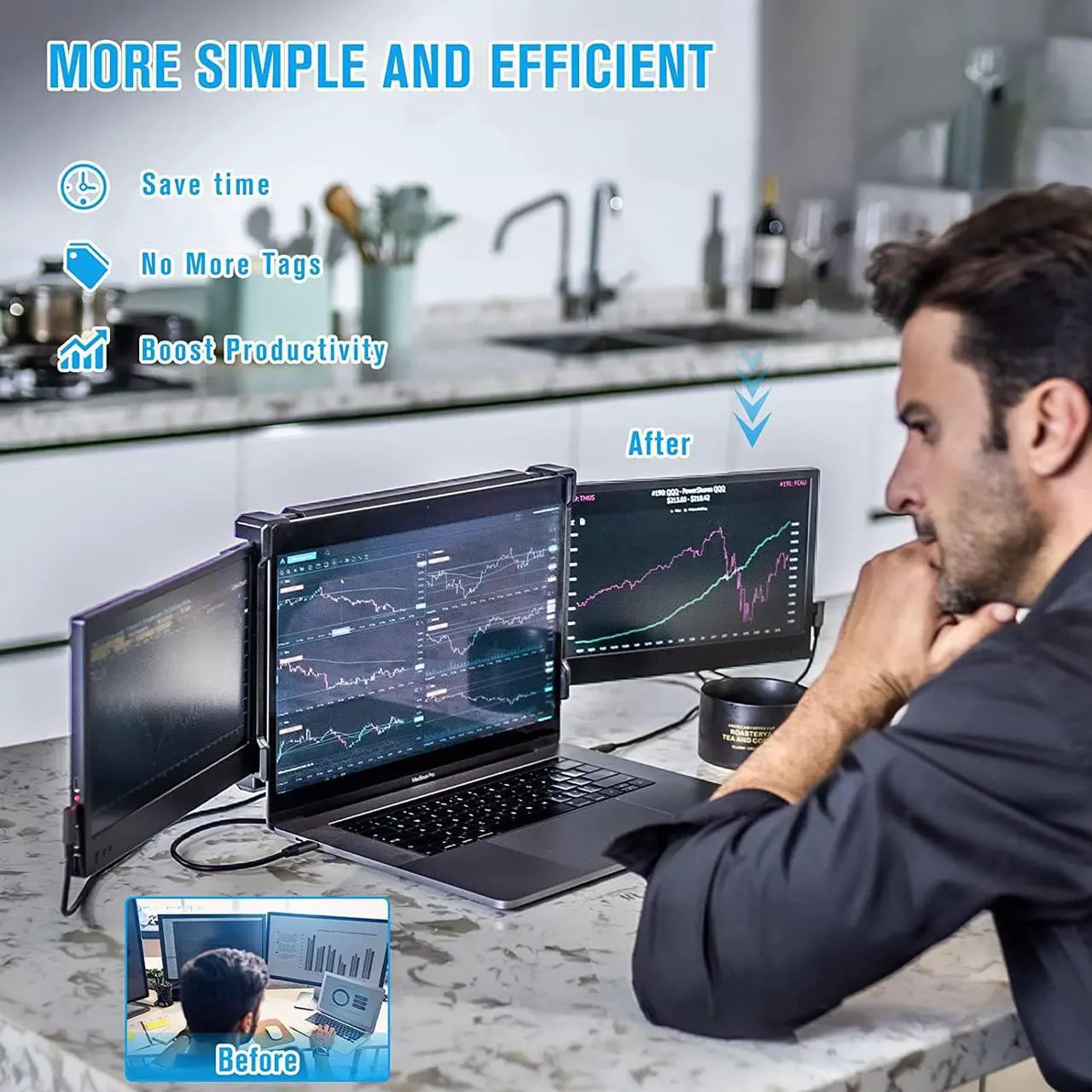 Alt view image 3 of 7 - Laptop Screen Extender, 12 Full HD IPS Display Portabe Monitor for Laptop, KEFEYA Attachable Dual Monitor, HDMI/USB-A/Type-C Plug and Play for Windows, Chrome & Mac