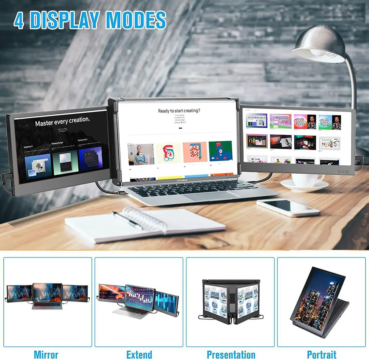 Alt view image 2 of 7 - Laptop Screen Extender, 12 Full HD IPS Display Portabe Monitor for Laptop, KEFEYA Attachable Dual Monitor, HDMI/USB-A/Type-C Plug and Play for Windows, Chrome & Mac