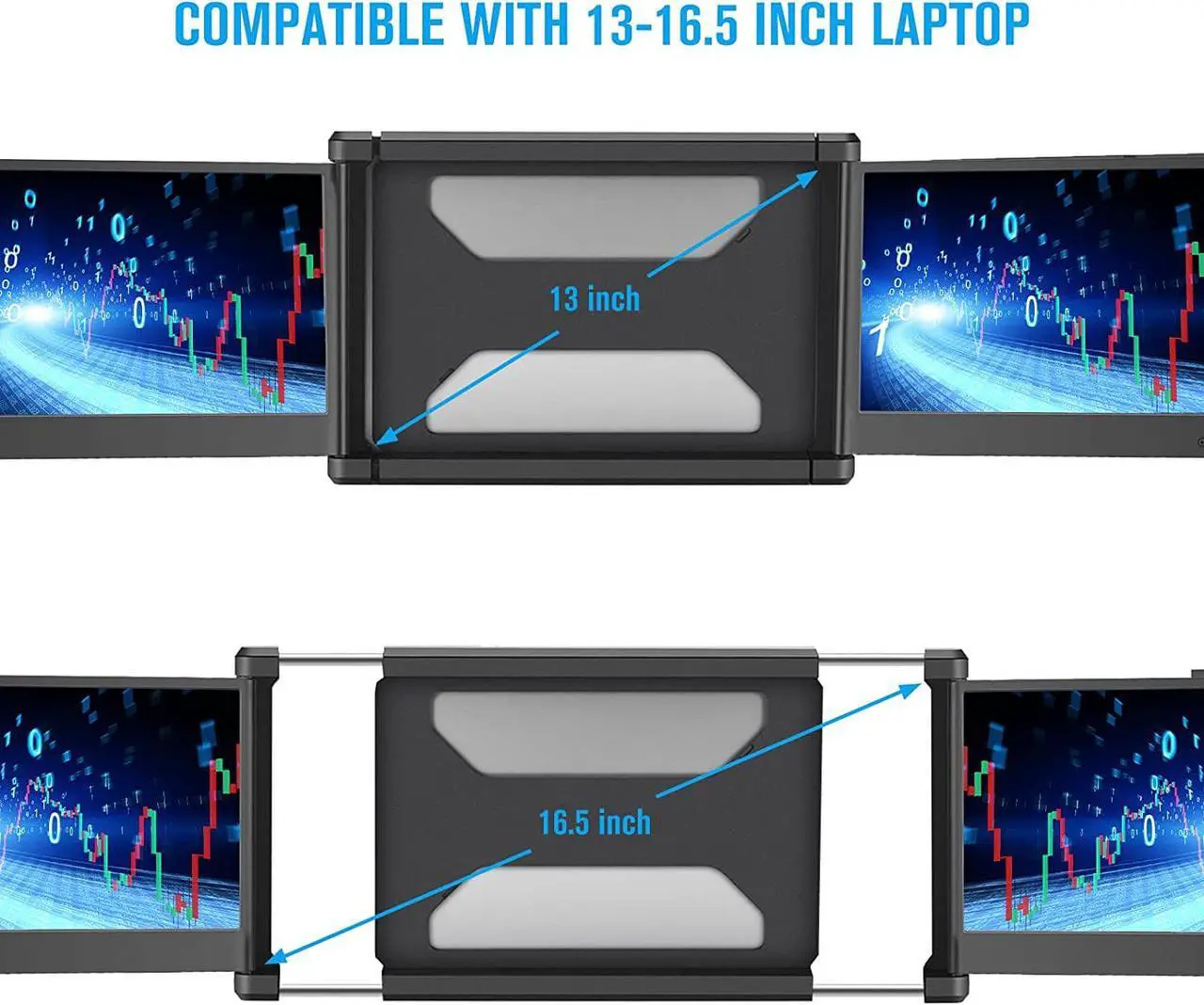 Alt view image 5 of 7 - Laptop Screen Extender, 12 Full HD IPS Display Portabe Monitor for Laptop, KEFEYA Attachable Dual Monitor, HDMI/USB-A/Type-C Plug and Play for Windows, Chrome & Mac