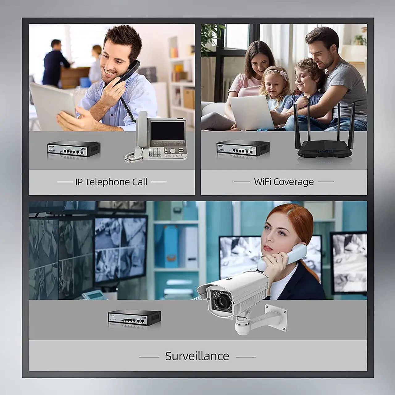 Alt view image 6 of 7 - 4 Port PoE+ Switch | 4 PoE+ Ports &2 Fast Ethernet uplink,65W 802.3af/at, Extend Function, Fanless Metal,Plug & Play Unmanaged Network Switch