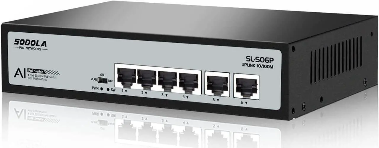 Main image of 4 Port PoE+ Switch | 4 PoE+ Ports &2 Fast Ethernet uplink,65W 802.3af/at, Extend Function, Fanless Metal,Plug & Play Unmanaged Network Switch