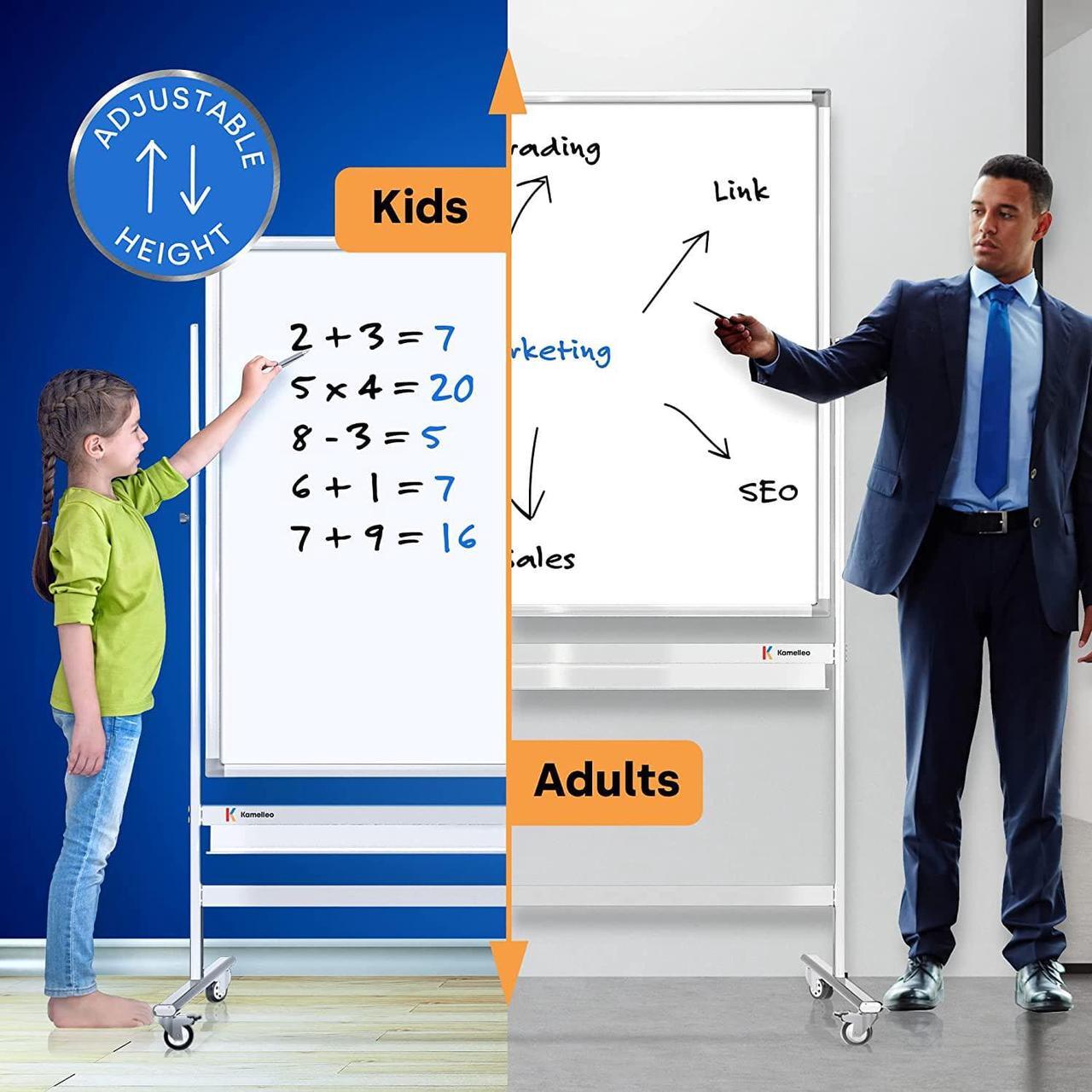 Alt view image 4 of 5 - Rolling Magnetic Whiteboard 48 x 36 - Large Portable Dry Erase Board with Stand - Double Sided Easel Style Whiteboard with Wheels - Mobile Standing Whiteboard for Office, Classroom & Home