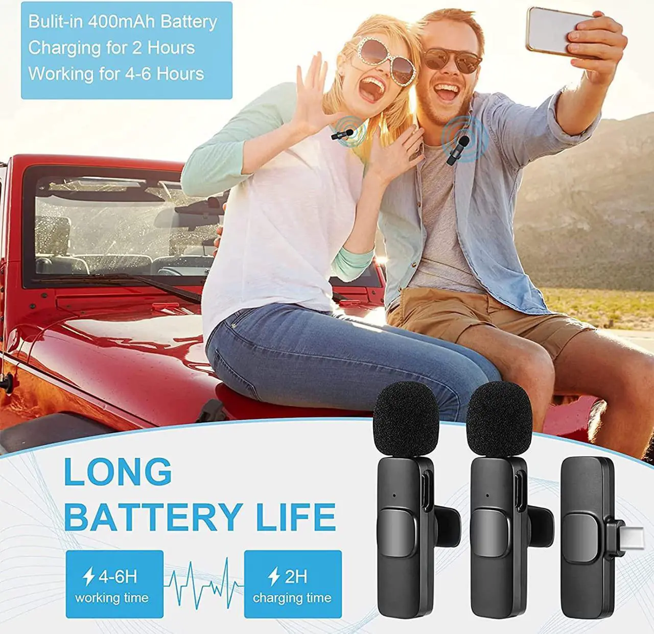 Alt view image 4 of 6 - Wireless Lavalier Microphone for Phone(USB-C), Dual Wireless Microphone for Video Recording, Live Stream, Vlog, YouTube, TikTok, Facebook, Zoom - Noise Reduction & Plug-Play(No Need App/Bluetooth)