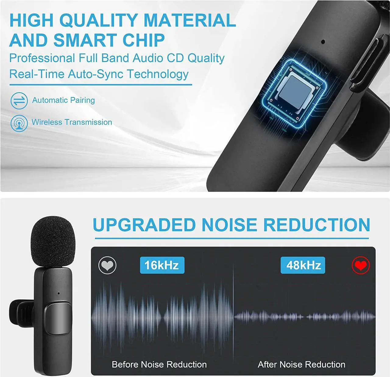 Alt view image 3 of 6 - Wireless Lavalier Microphone for Phone(USB-C), Dual Wireless Microphone for Video Recording, Live Stream, Vlog, YouTube, TikTok, Facebook, Zoom - Noise Reduction & Plug-Play(No Need App/Bluetooth)