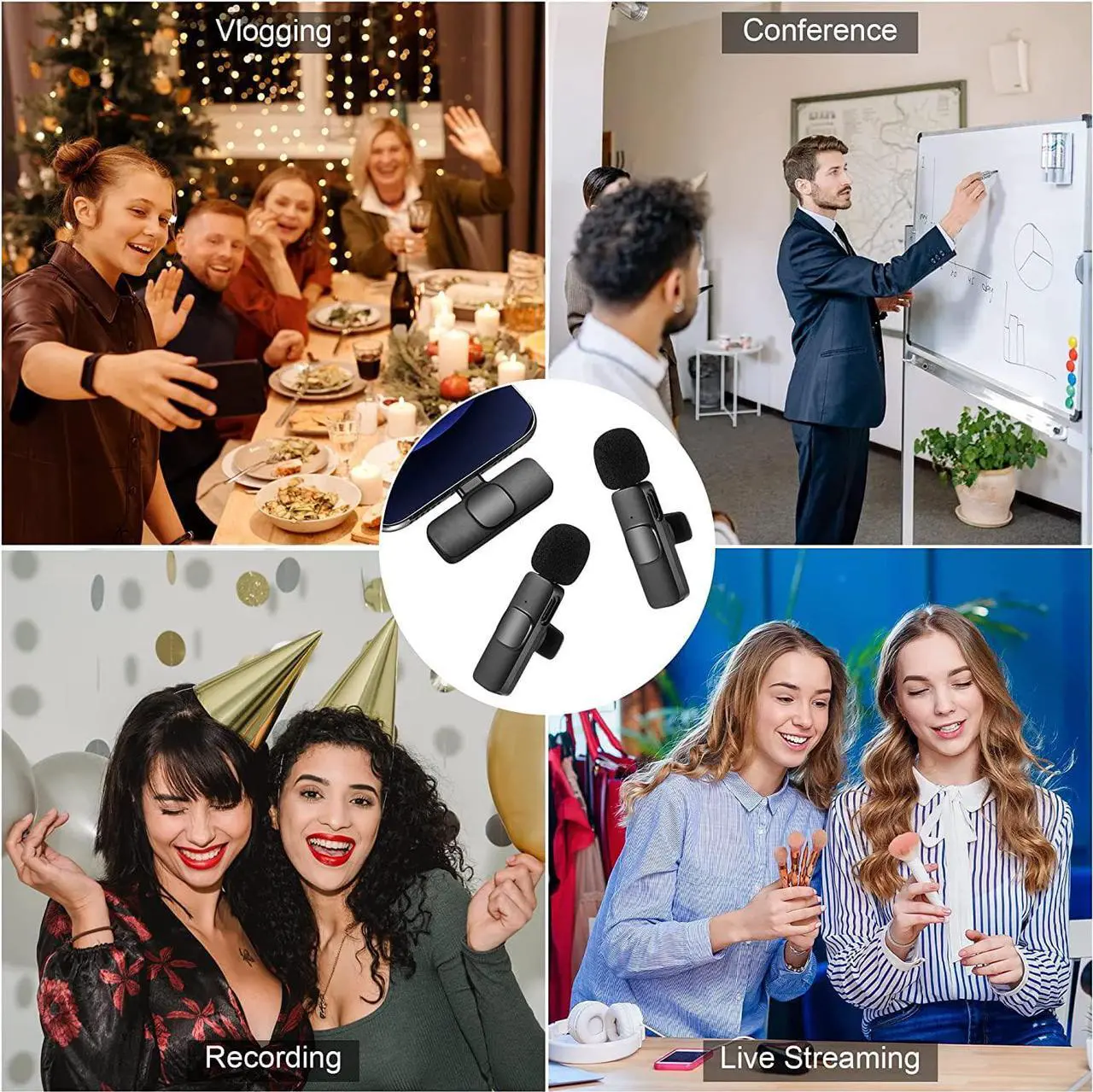 Alt view image 5 of 6 - Wireless Lavalier Microphone for Phone(USB-C), Dual Wireless Microphone for Video Recording, Live Stream, Vlog, YouTube, TikTok, Facebook, Zoom - Noise Reduction & Plug-Play(No Need App/Bluetooth)