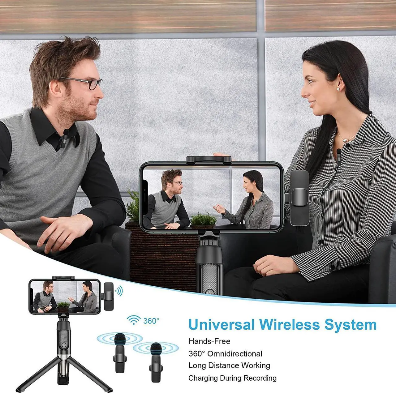 Alt view image 6 of 6 - Wireless Lavalier Microphone for Phone(USB-C), Dual Wireless Microphone for Video Recording, Live Stream, Vlog, YouTube, TikTok, Facebook, Zoom - Noise Reduction & Plug-Play(No Need App/Bluetooth)
