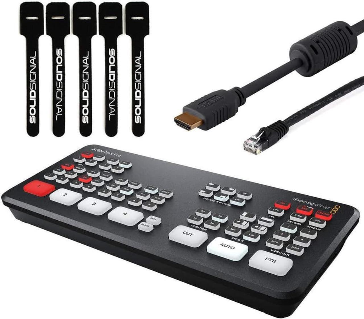 Main image of Blackmagic Design ATEM Mini Pro HDMI Live Stream Switcher Starter Bundle with 6 HDMI Cable, 7 Cat5e Cable, and 5-Pack of Solid Signal Cable Ties (SWATEMMINIBPR)