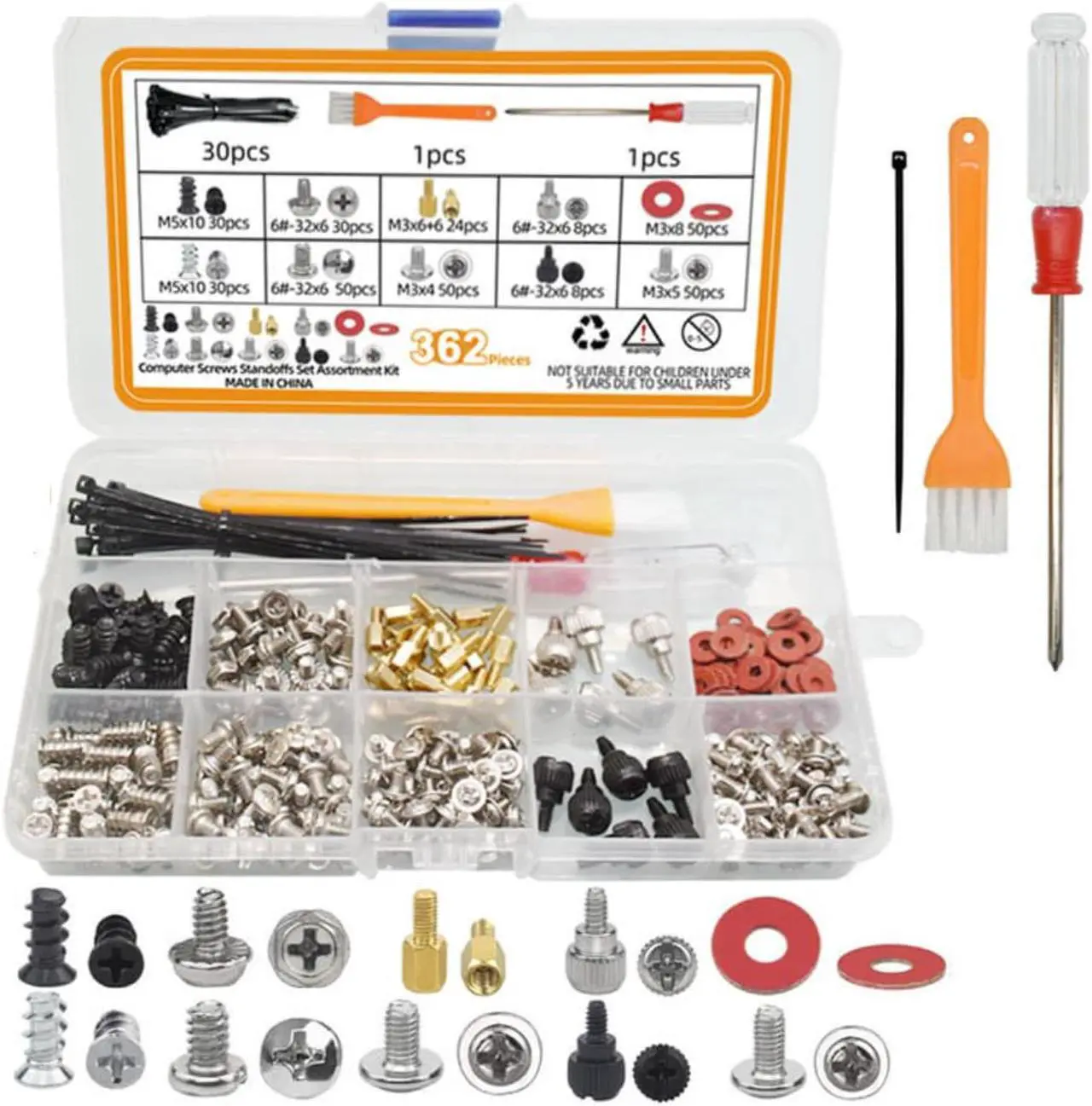 Alt view image 3 of 5 - 362pc Computer Screws Assortment Kit | Motherboard Standoff Risers Screw Set for HDD SSD Hard Drive, Computer Case, Fan, Power Supply, Graphics, CD, Motherboard Screws Kit for DIY & Repair
