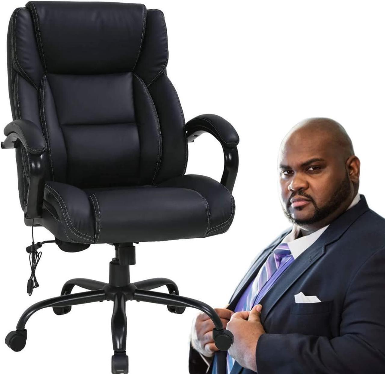 Main image of Big and Tall Executive Office Chair - Heavy Duty 500lbs Wide Seat PU Leather Swivel Rolling, Ergonomic Desk Computer Chair w/High Back & Lumbar Support Arms for Home Office Black