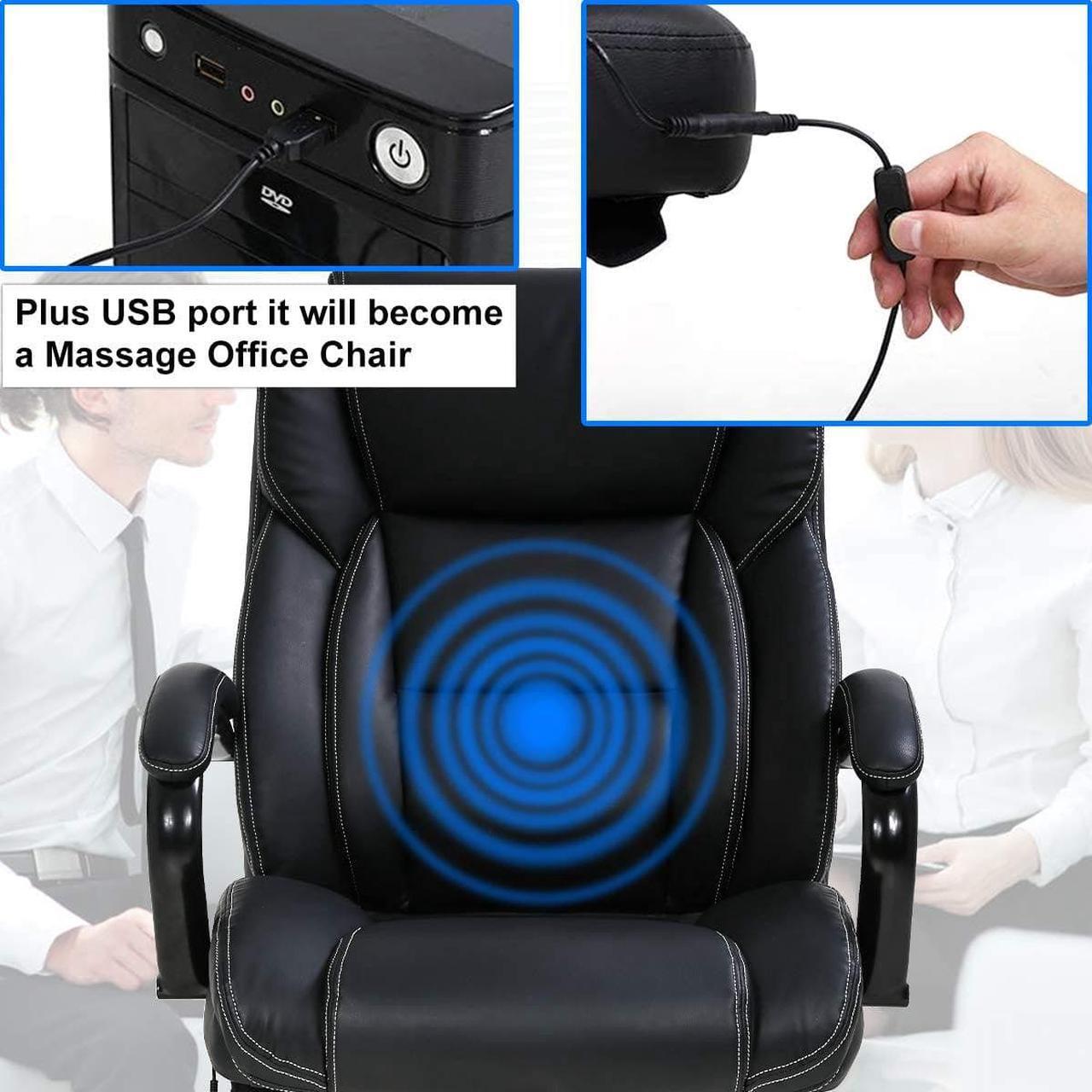 Alt view image 4 of 7 - Big and Tall Executive Office Chair - Heavy Duty 500lbs Wide Seat PU Leather Swivel Rolling, Ergonomic Desk Computer Chair w/High Back & Lumbar Support Arms for Home Office Black