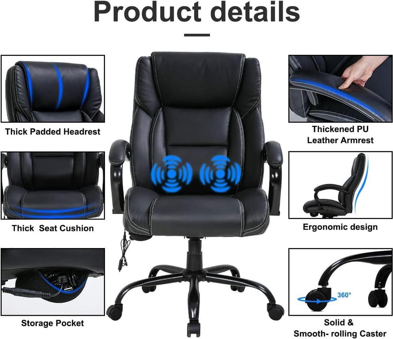 Alt view image 2 of 7 - Big and Tall Executive Office Chair - Heavy Duty 500lbs Wide Seat PU Leather Swivel Rolling, Ergonomic Desk Computer Chair w/High Back & Lumbar Support Arms for Home Office Black