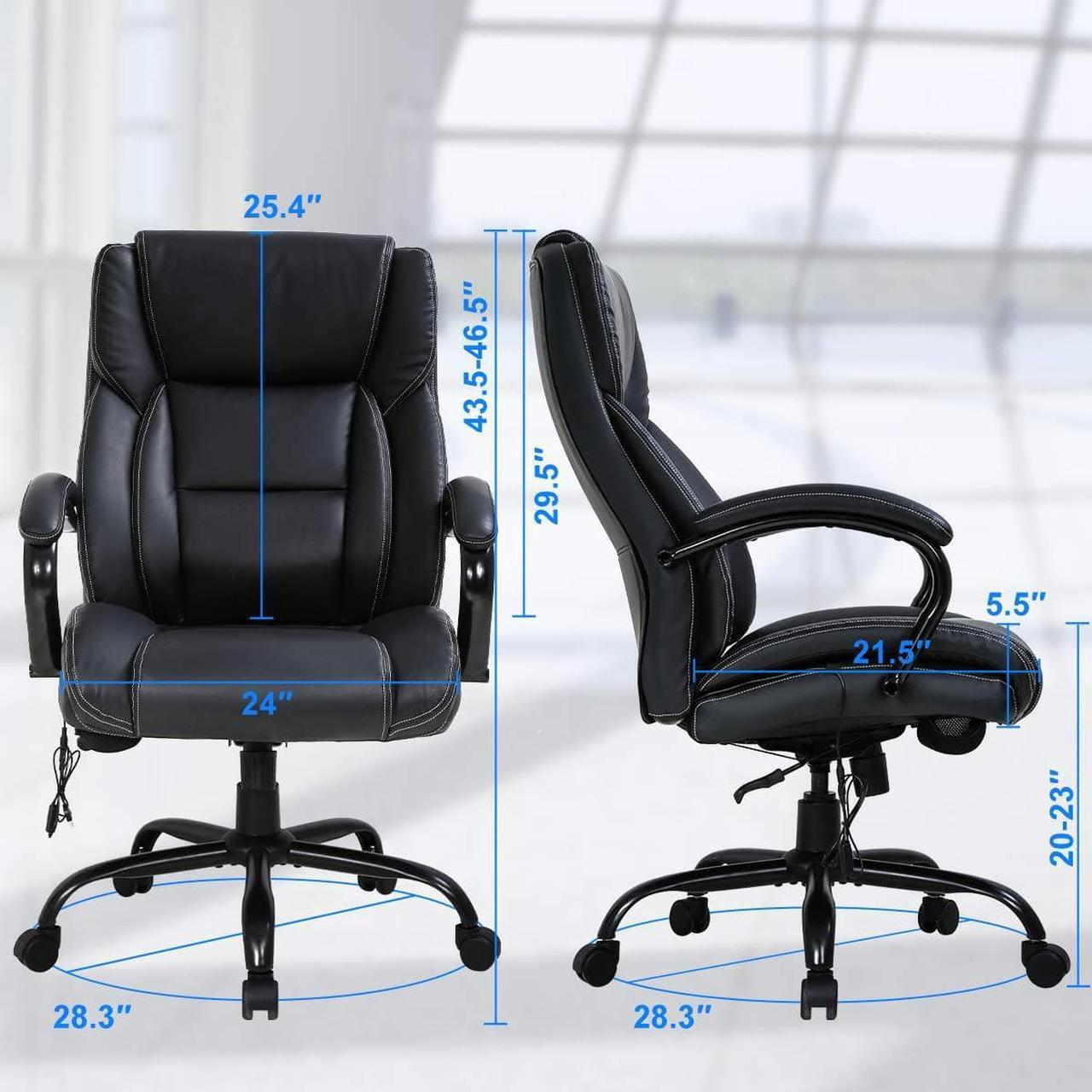 Alt view image 6 of 7 - Big and Tall Executive Office Chair - Heavy Duty 500lbs Wide Seat PU Leather Swivel Rolling, Ergonomic Desk Computer Chair w/High Back & Lumbar Support Arms for Home Office Black