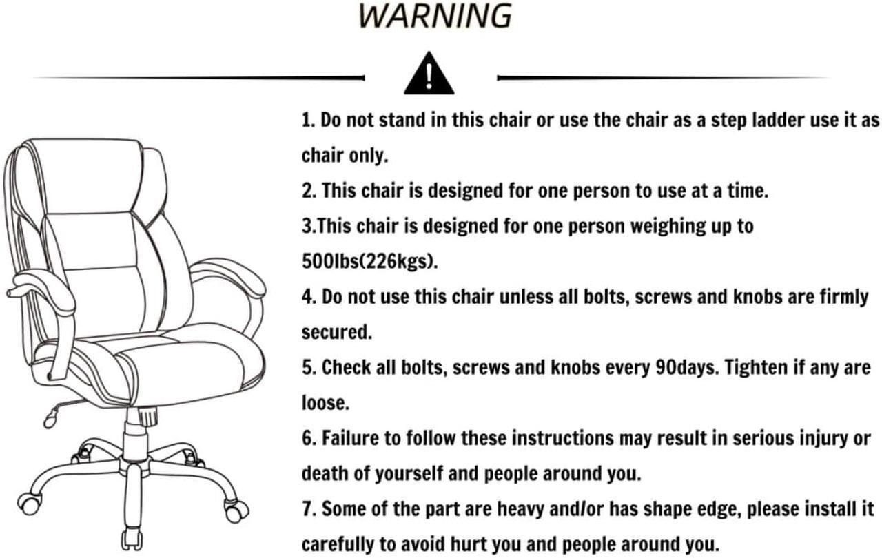 Alt view image 7 of 7 - Big and Tall Executive Office Chair - Heavy Duty 500lbs Wide Seat PU Leather Swivel Rolling, Ergonomic Desk Computer Chair w/High Back & Lumbar Support Arms for Home Office Black