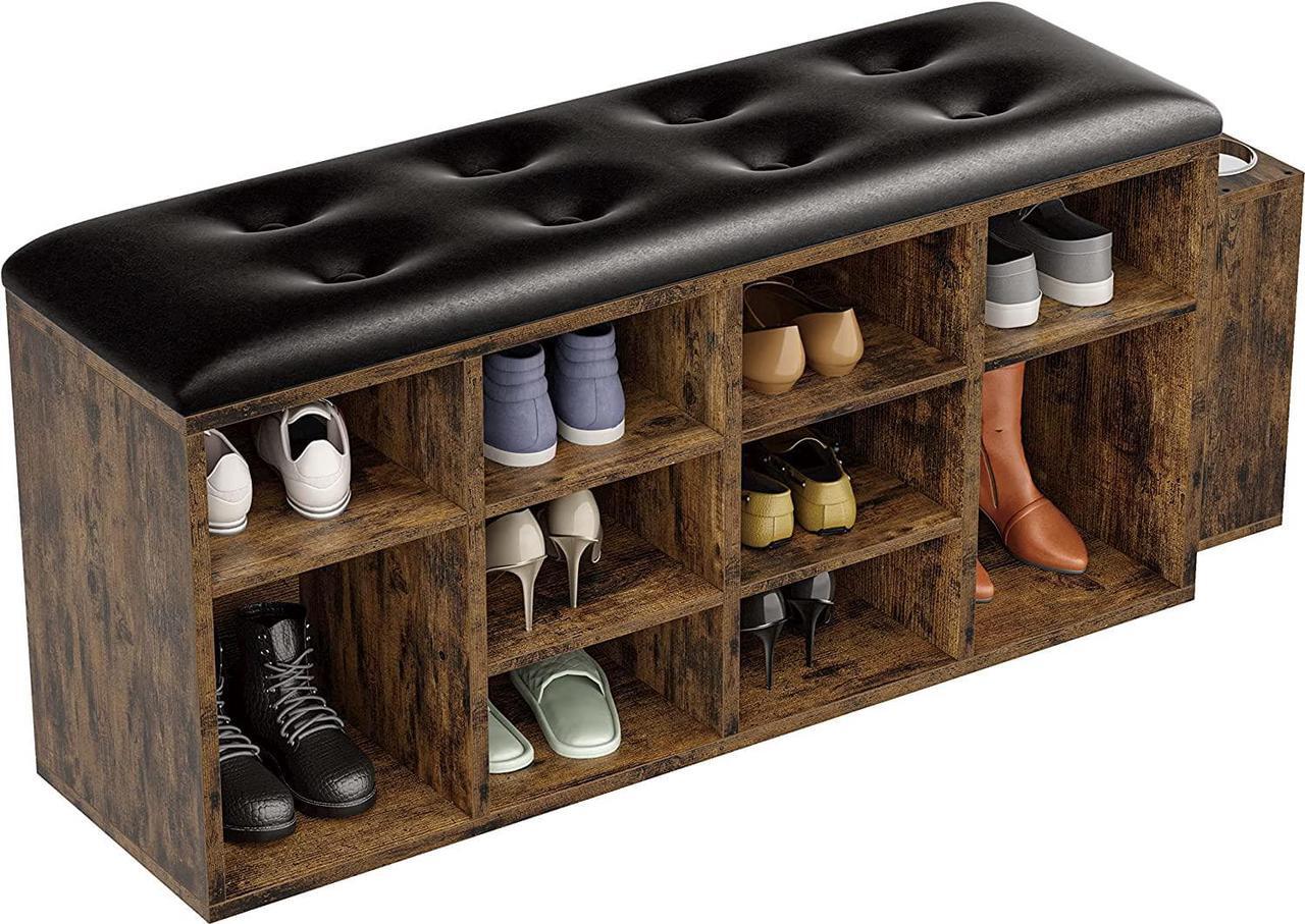 Main image of Shoe Bench, 10 Cubbies Storage Entryway Bench with PU Leather, Cubby Shoe Rack Organizer with Adjustable Shelves for Living Room, Bedroom, Vintage Brown