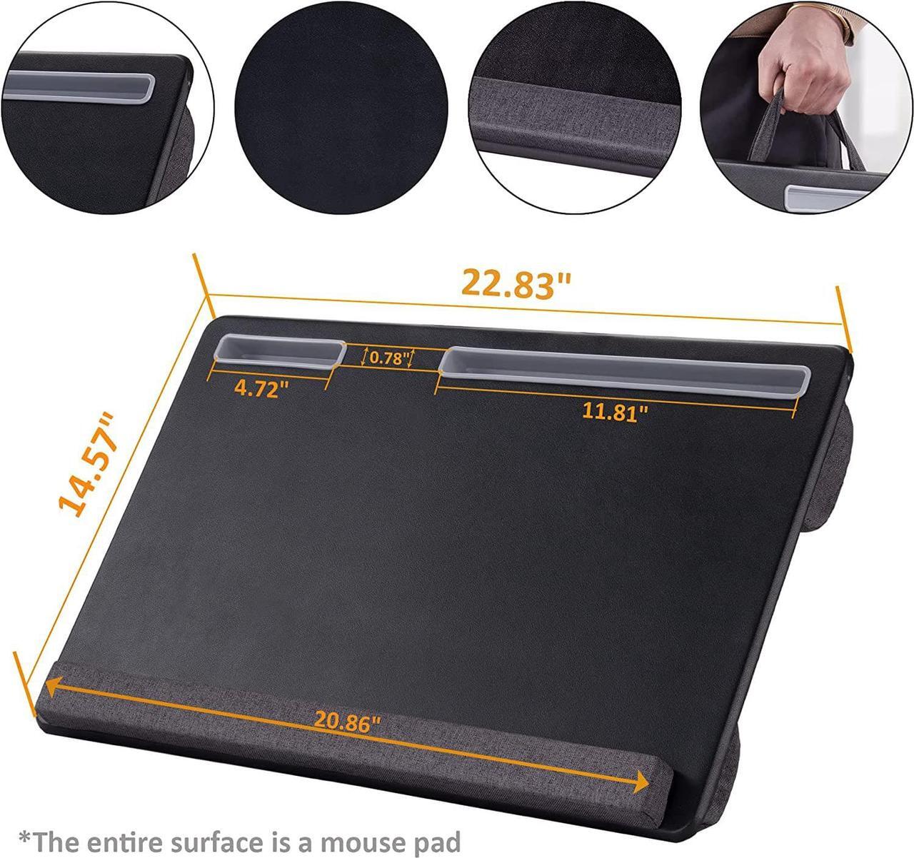 Alt view image 3 of 7 - Extra Large Lap Laptop Desk - Full PU Material Mouse Pad Gaming Tray - Portable LapDesk with Phone Holder & Wrist Rest for Notebook, MacBook, Tablet, Bed, Sofa(Black, Fit Up 17.3-in Laptops)