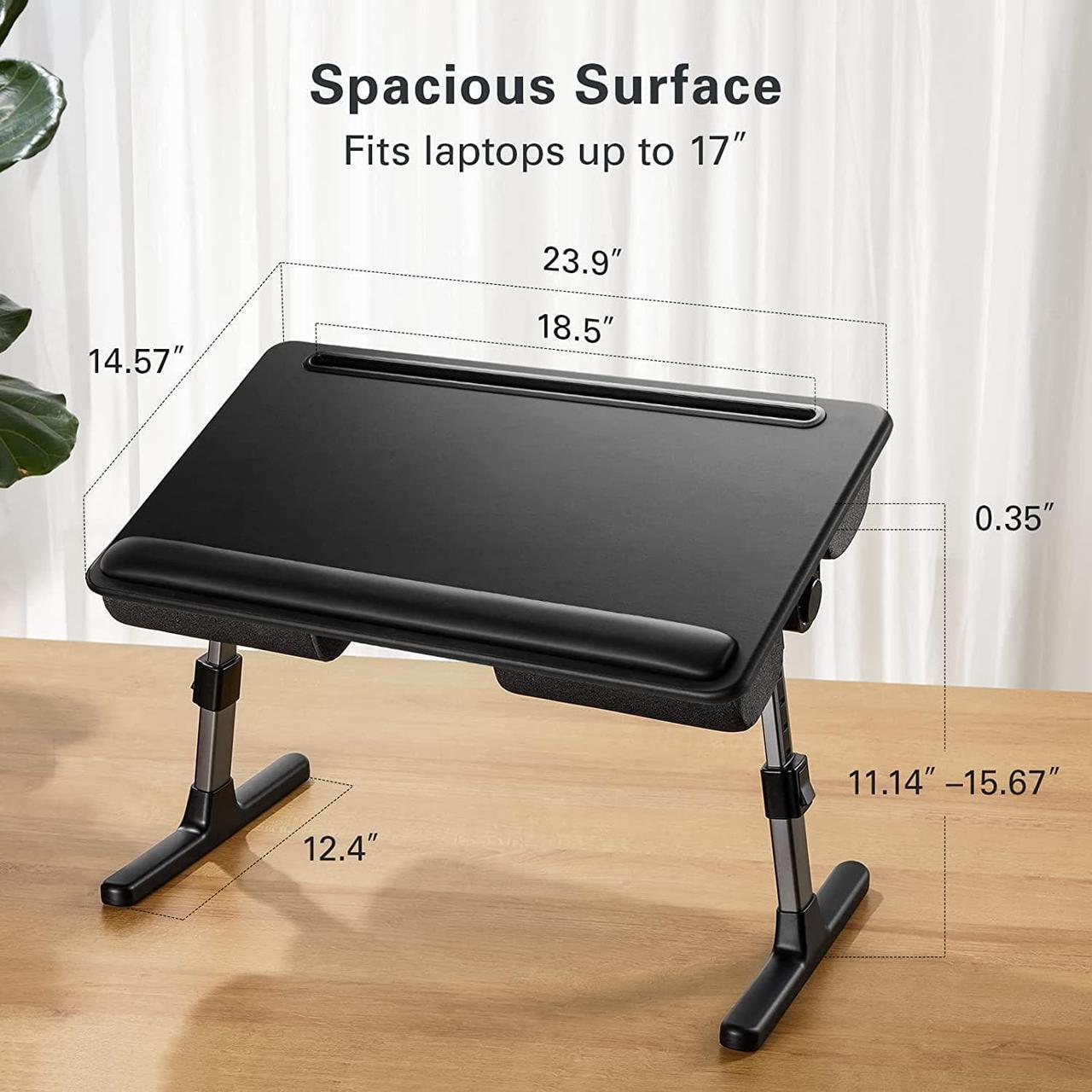 Alt view image 7 of 7 - Extra Large Lap Laptop Desk - Full PU Material Mouse Pad Gaming Tray - Portable LapDesk with Phone Holder & Wrist Rest for Notebook, MacBook, Tablet, Bed, Sofa(Black, Fit Up 17.3-in Laptops)