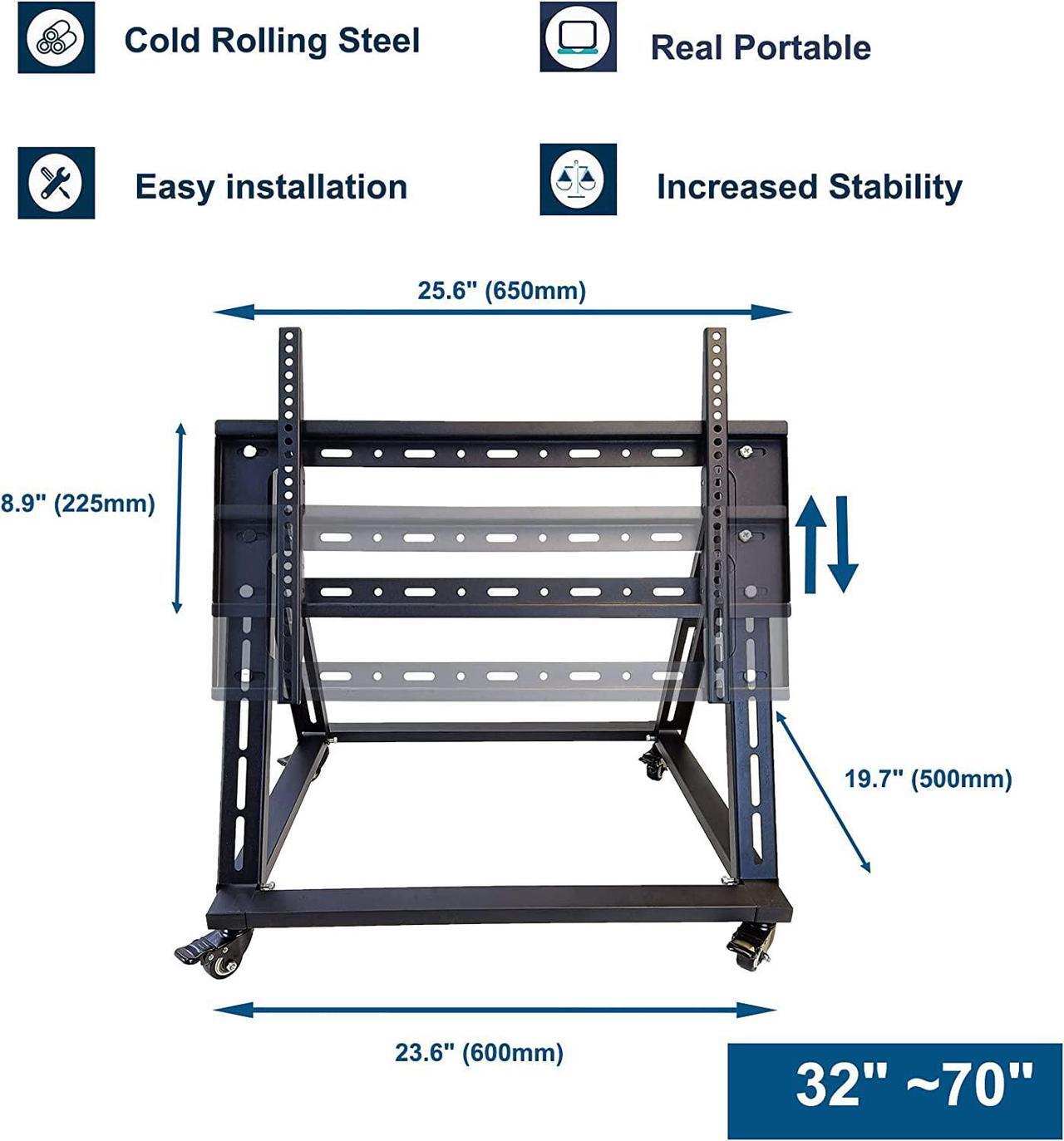 Alt view image 3 of 7 - Low Height Mobile TV Stand, Confidence Monitor Stand, Rolling TV Mount with Wheel for 32-70 inch Flat Curved Screen TV, LED LCD, 30° Adjustable Viewing Angle