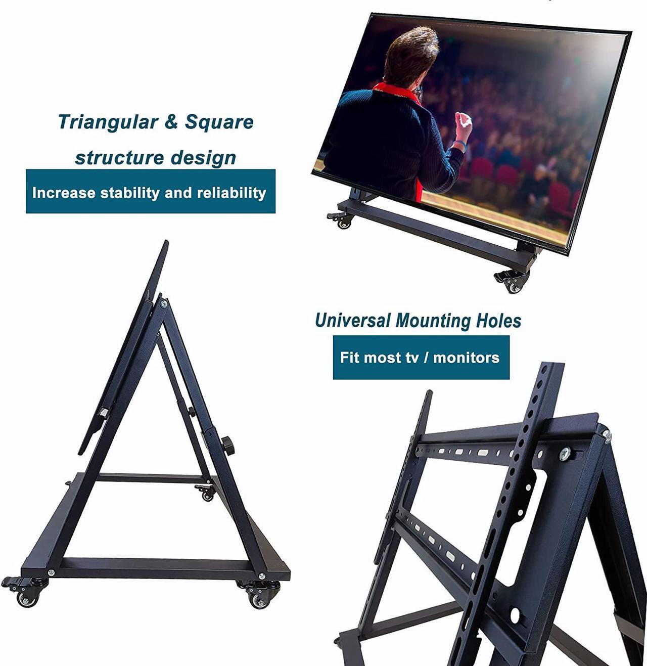 Alt view image 5 of 7 - Low Height Mobile TV Stand, Confidence Monitor Stand, Rolling TV Mount with Wheel for 32-70 inch Flat Curved Screen TV, LED LCD, 30° Adjustable Viewing Angle