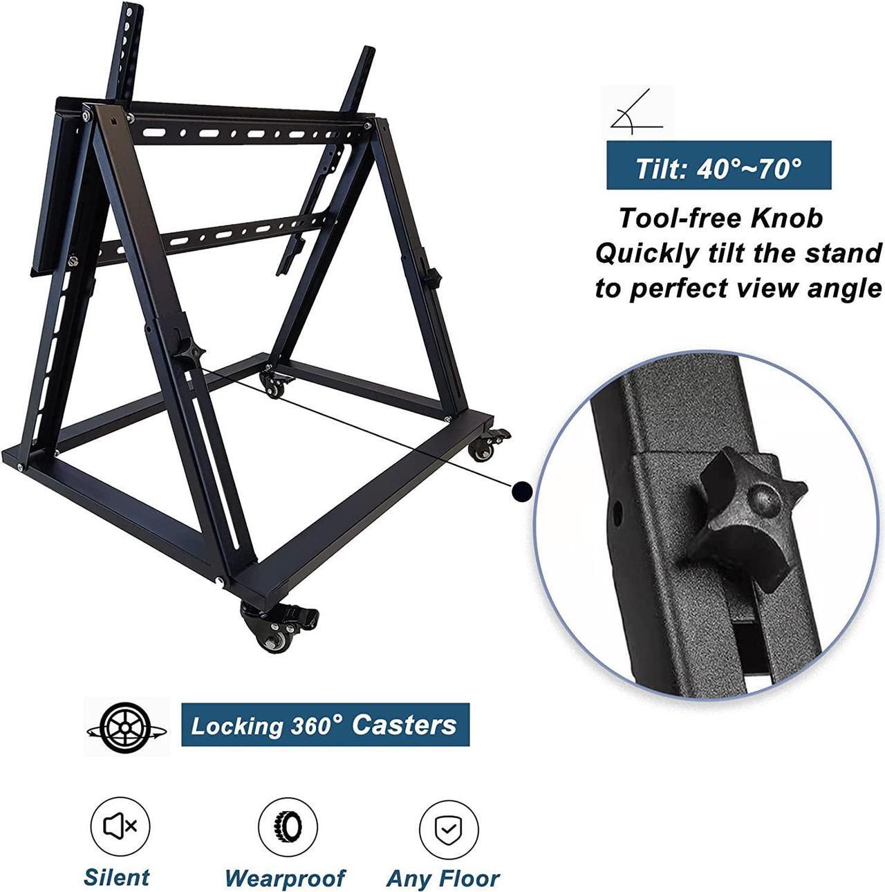 Alt view image 6 of 7 - Low Height Mobile TV Stand, Confidence Monitor Stand, Rolling TV Mount with Wheel for 32-70 inch Flat Curved Screen TV, LED LCD, 30° Adjustable Viewing Angle