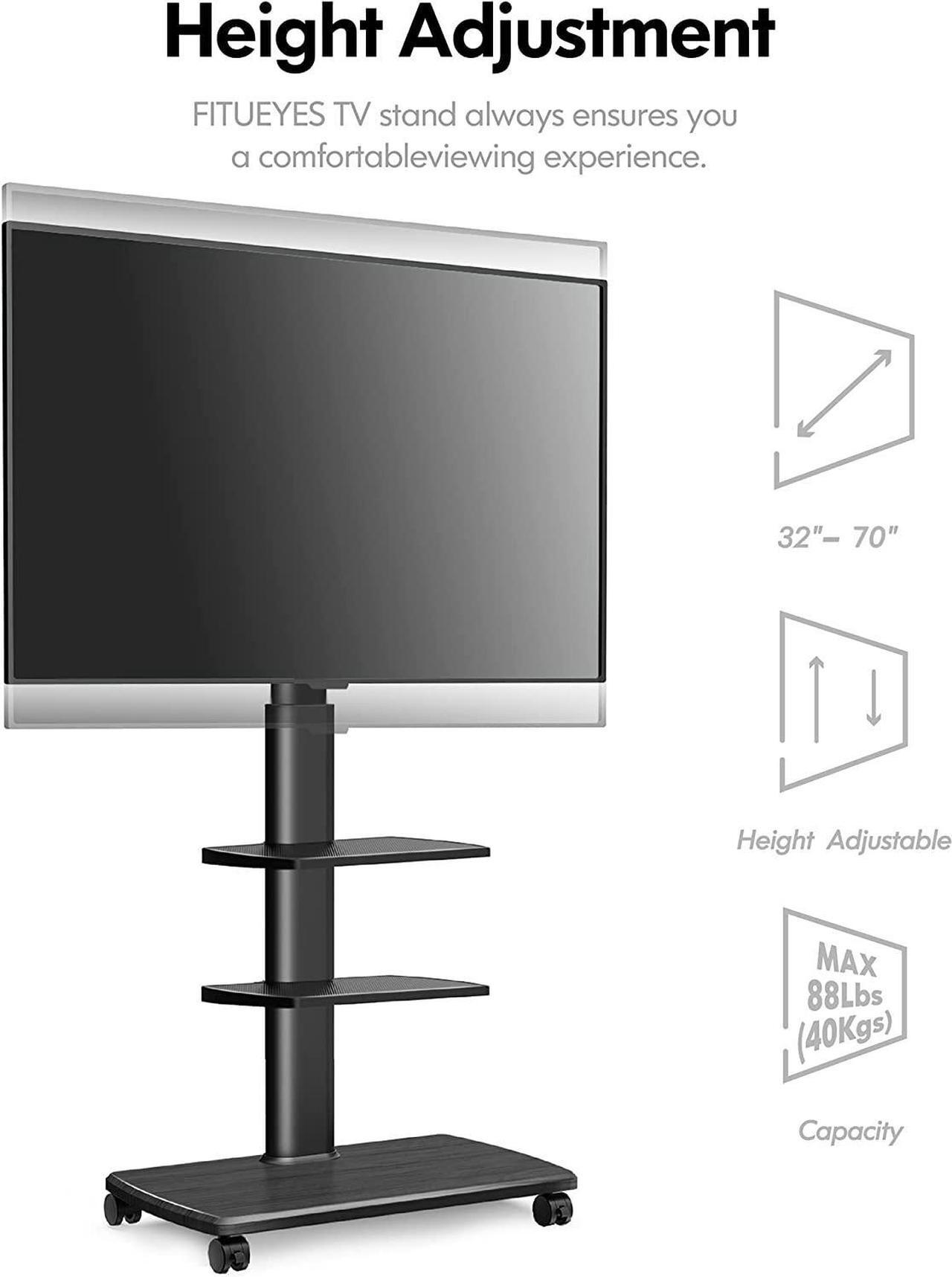 Alt view image 5 of 7 - Rolling TV Stand, Mobile TV Cart on Wheels for 32 - 65 70 Inch Flat Screen TVs, Tall TV Floor Stand with Swivel Mount, Corner TV Stands for Bedroom, Outdoor, Home Office, Small Dorm, Black