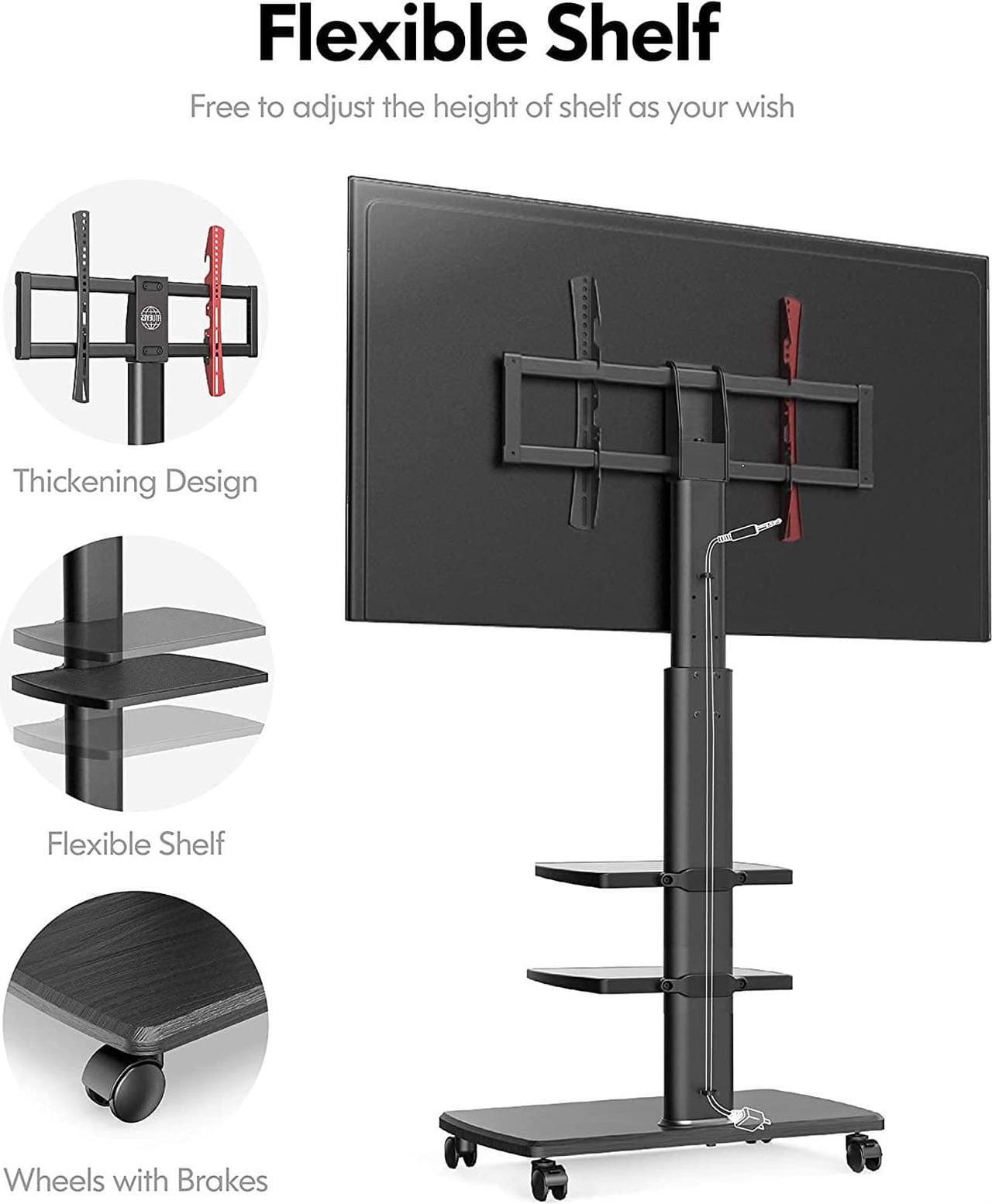 Alt view image 4 of 7 - Rolling TV Stand, Mobile TV Cart on Wheels for 32 - 65 70 Inch Flat Screen TVs, Tall TV Floor Stand with Swivel Mount, Corner TV Stands for Bedroom, Outdoor, Home Office, Small Dorm, Black