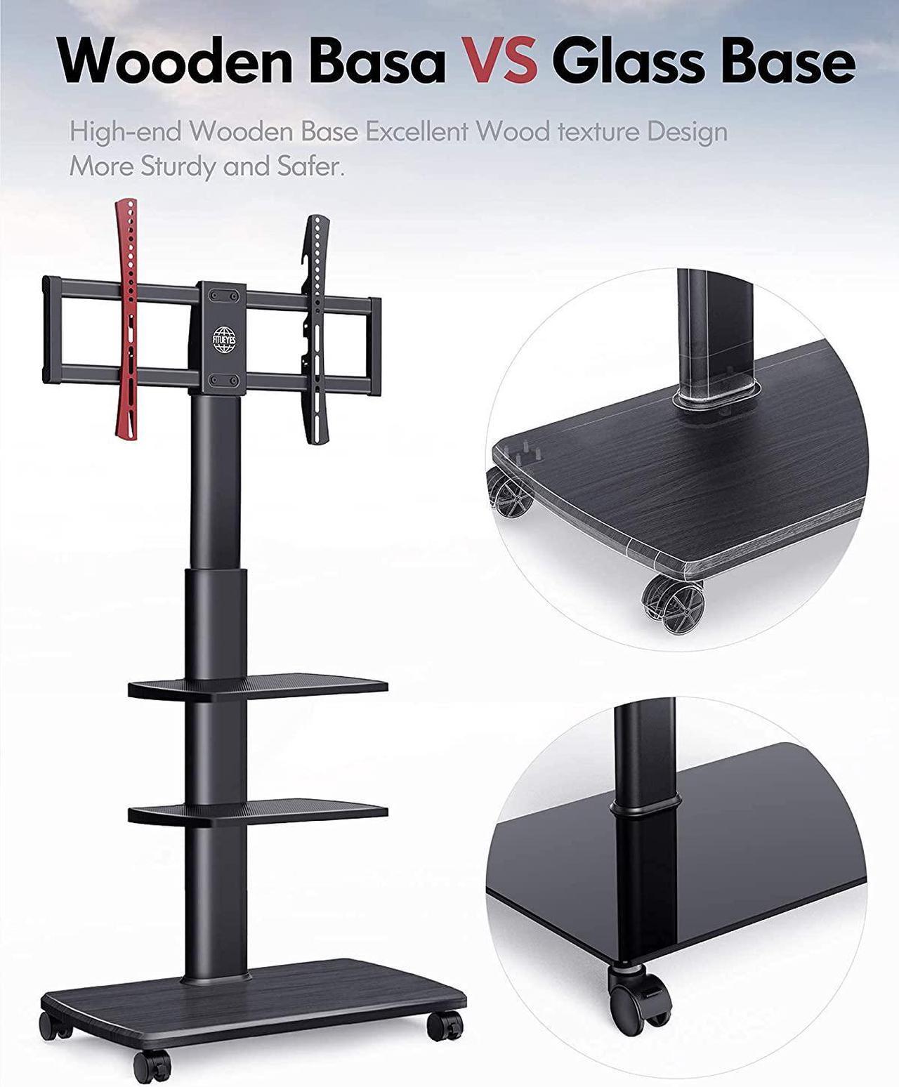 Alt view image 7 of 7 - Rolling TV Stand, Mobile TV Cart on Wheels for 32 - 65 70 Inch Flat Screen TVs, Tall TV Floor Stand with Swivel Mount, Corner TV Stands for Bedroom, Outdoor, Home Office, Small Dorm, Black