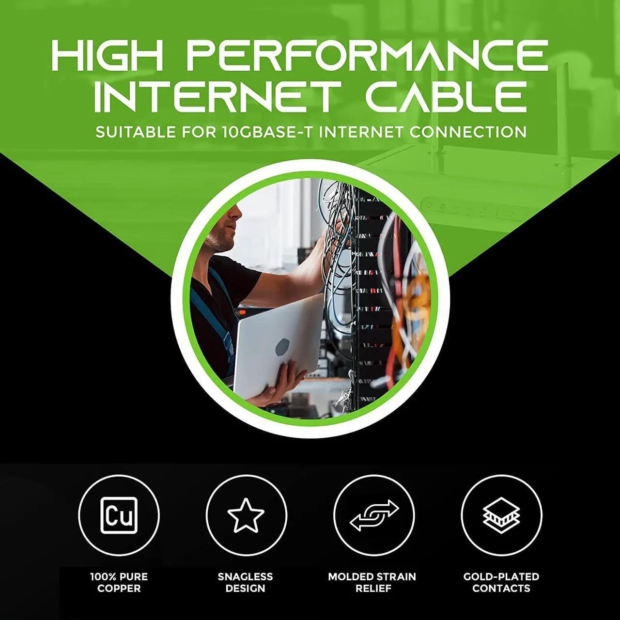 Alt view image 2 of 7 - Cat 6 Ethernet Cable 1.5 ft 18-Inch (100-Pack) - Cat6 Patch Cable, Cat 6 Patch Cable, Cat6 Cable, Cat 6 Cable, Cat6 Ethernet Cable, Network Cable, Internet Cable - Black 1.5 Feet