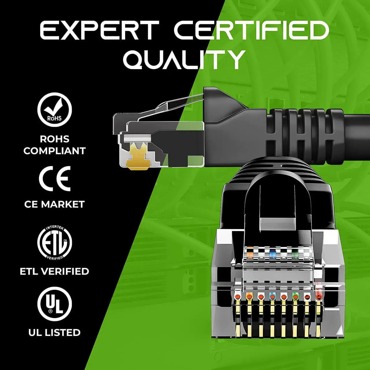 Alt view image 5 of 7 - Cat 6 Ethernet Cable 1.5 ft 18-Inch (100-Pack) - Cat6 Patch Cable, Cat 6 Patch Cable, Cat6 Cable, Cat 6 Cable, Cat6 Ethernet Cable, Network Cable, Internet Cable - Black 1.5 Feet