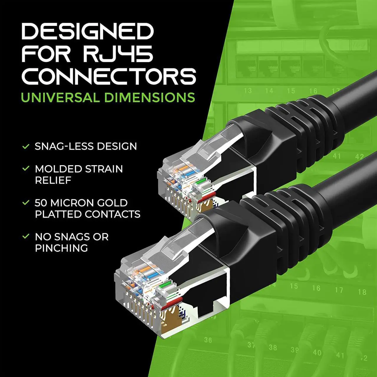 Alt view image 7 of 7 - Cat 6 Ethernet Cable 1.5 ft 18-Inch (100-Pack) - Cat6 Patch Cable, Cat 6 Patch Cable, Cat6 Cable, Cat 6 Cable, Cat6 Ethernet Cable, Network Cable, Internet Cable - Black 1.5 Feet