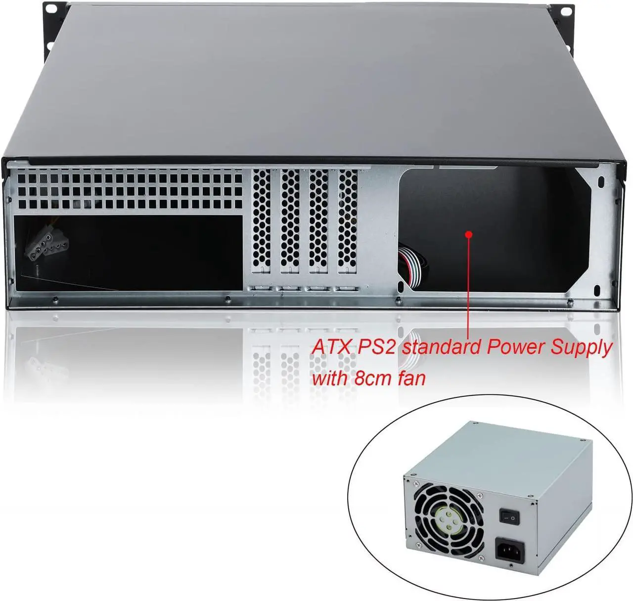 Alt view image 3 of 6 - 2U Micro ATX Compact Rackmount 2 x 5.25 Chassis Support ATX PS2 PSU with Side 80mm Fan