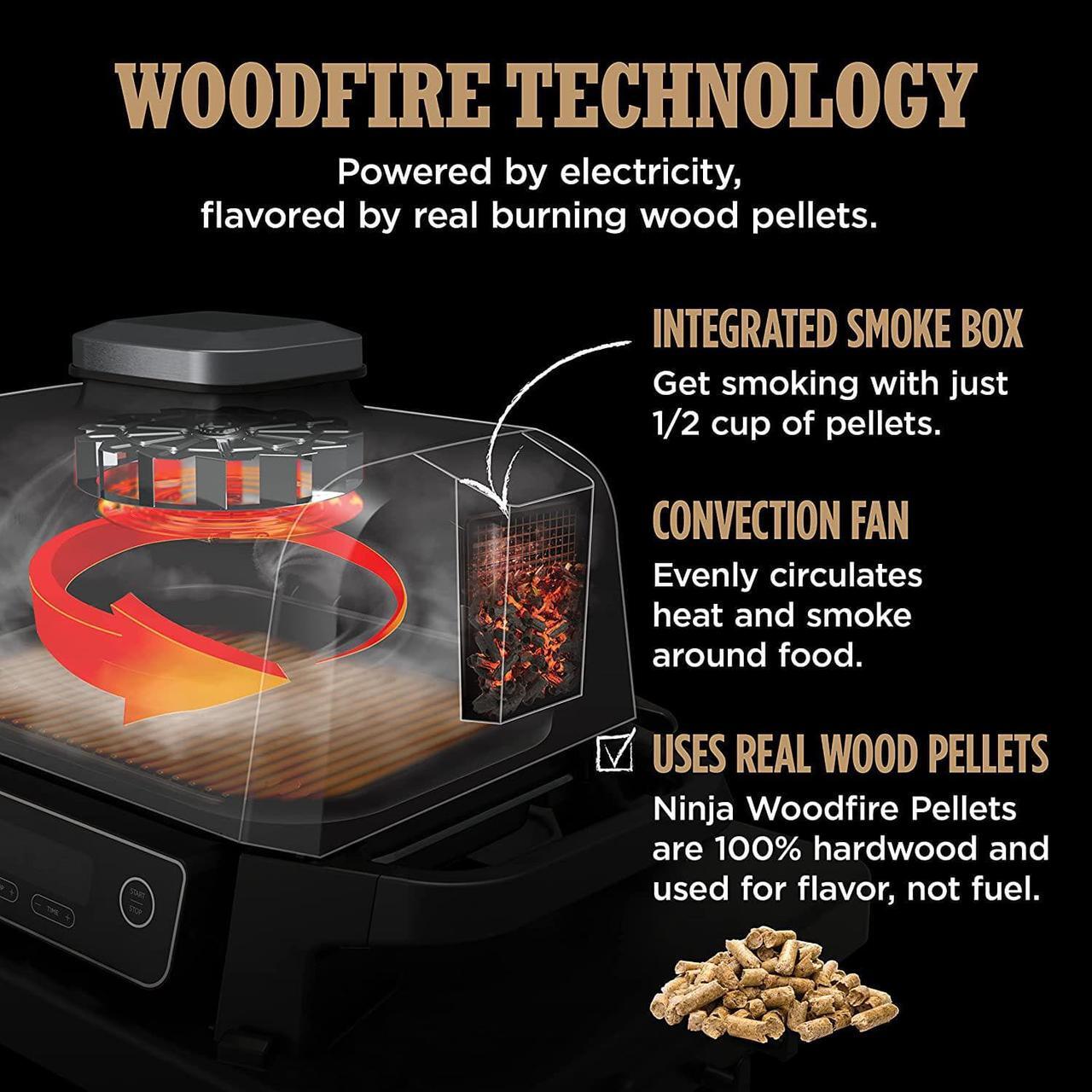 Alt view image 6 of 7 - Ninja Woodfire Pro Outdoor Grill & Smoker with Built-In Thermometer, 7-in-1 Master Grill, BBQ Smoker, Air Fryer, Bake, Roast, Dehydrate, Broil, Ninja Woodfire Pellets, Portable, Electric, Grey
